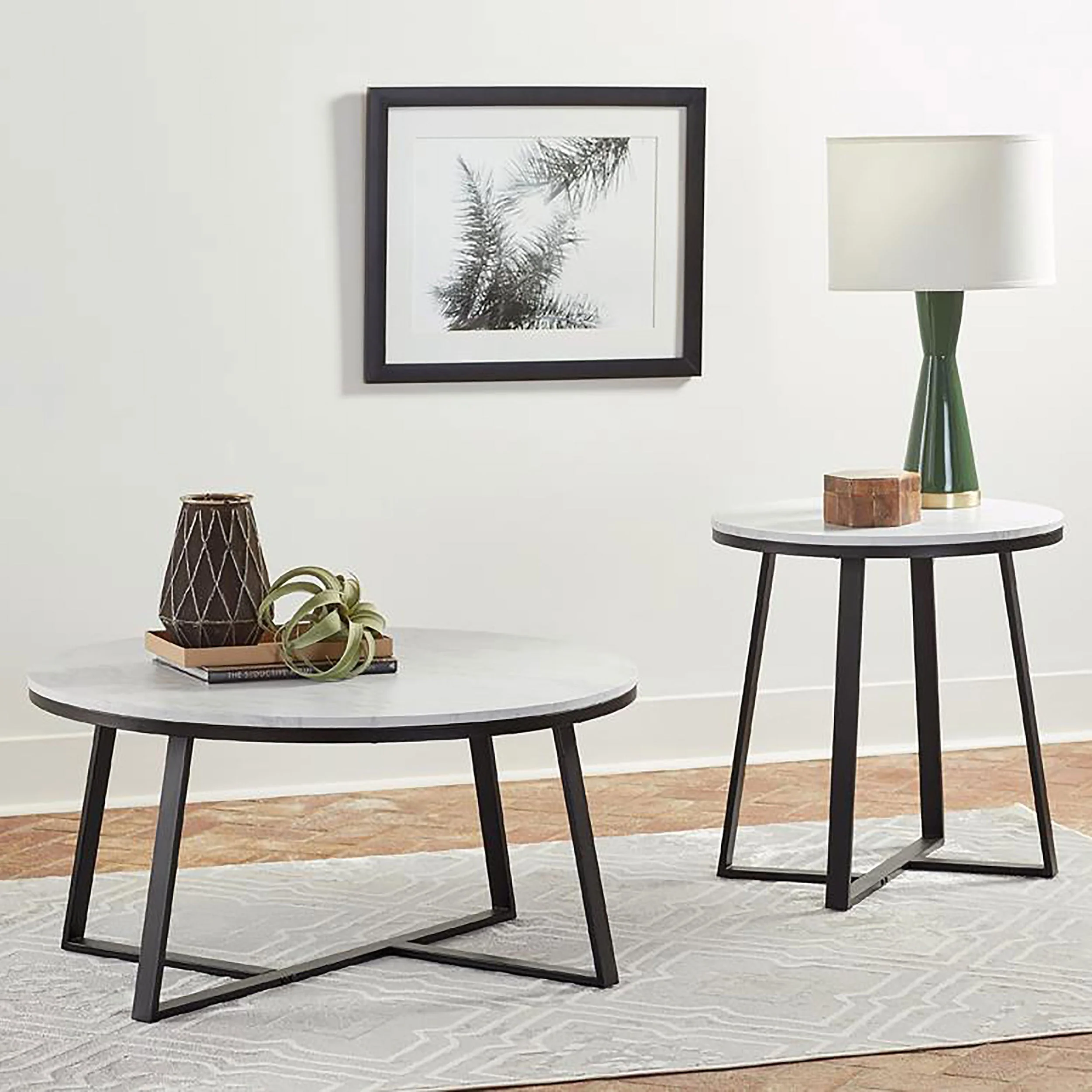 Hugo Round Faux Marble End Table White and Matte Black - Image 5