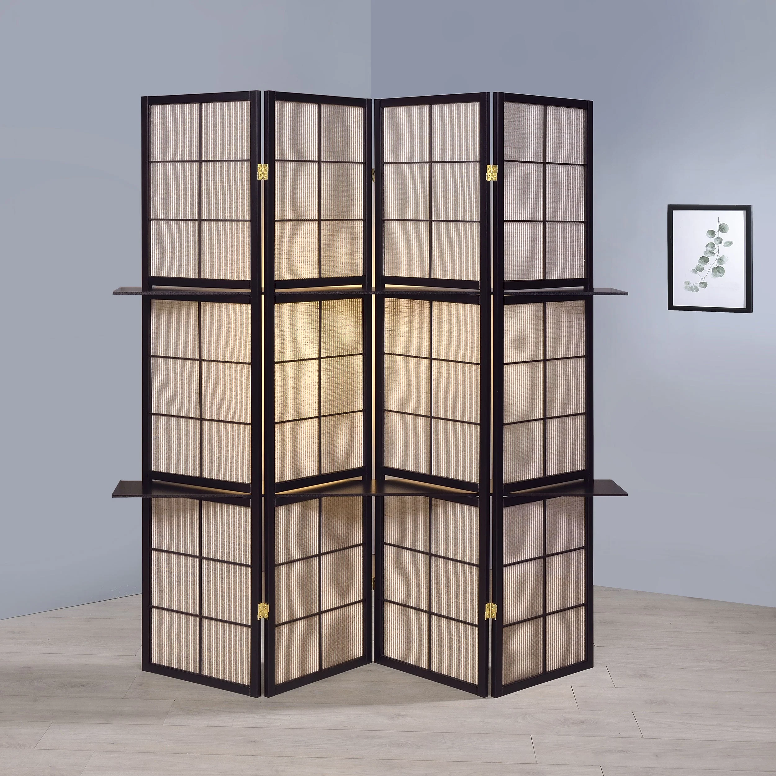Iggy 4-Panel Room Divider Folding Shoji Screen Cappuccino - Image 3