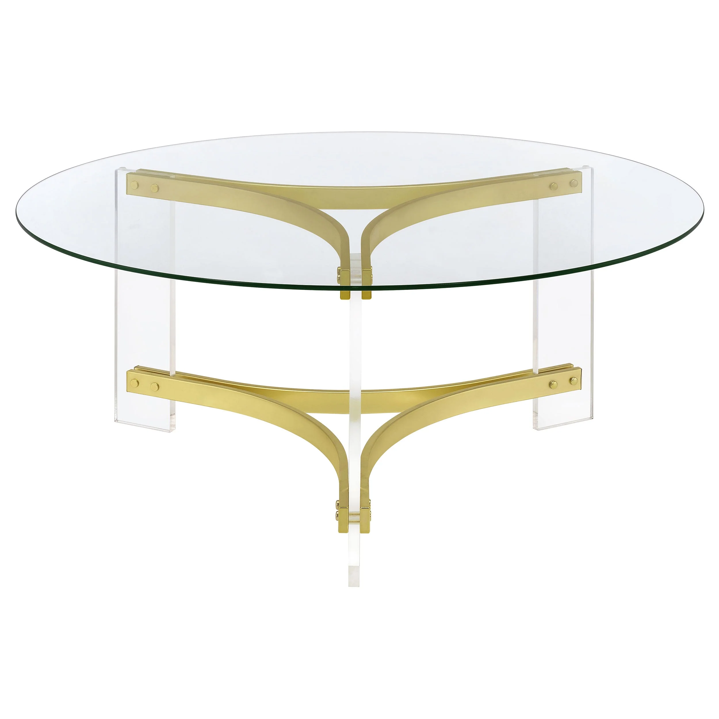 Janessa Round Glass Top Acrylic Leg Coffee Table Matte Brass - Image 7