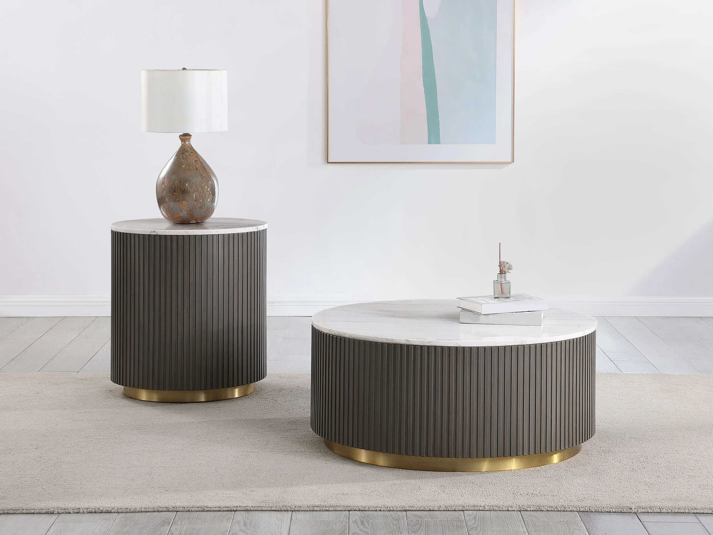 Jason Round Marble Top Side End Table White and Charcoal - Image 9