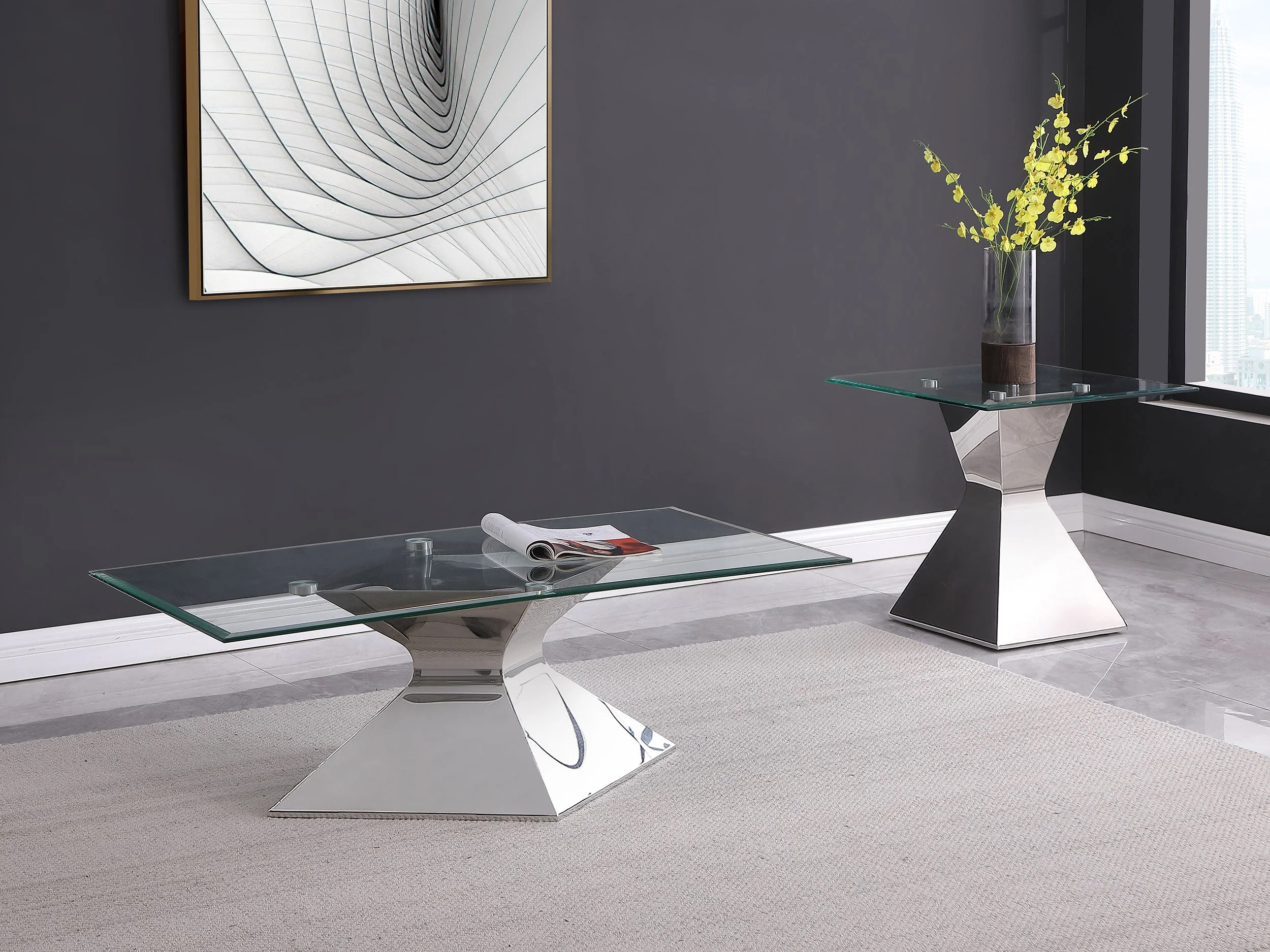 Jenny Rectangular Coffee and End Table Set Chrome - Image 3