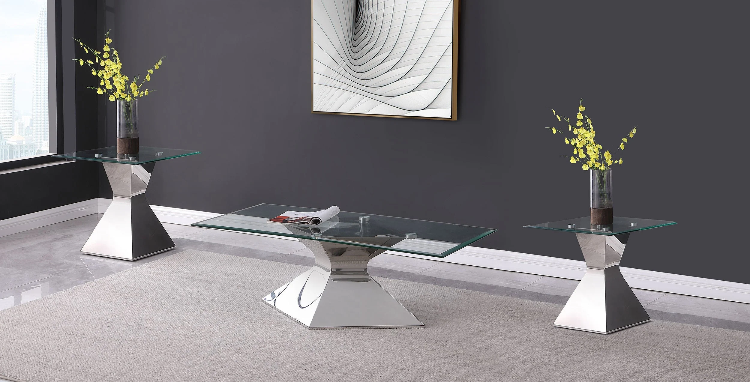 Jenny Rectangular Coffee and End Table Set Chrome - Image 4
