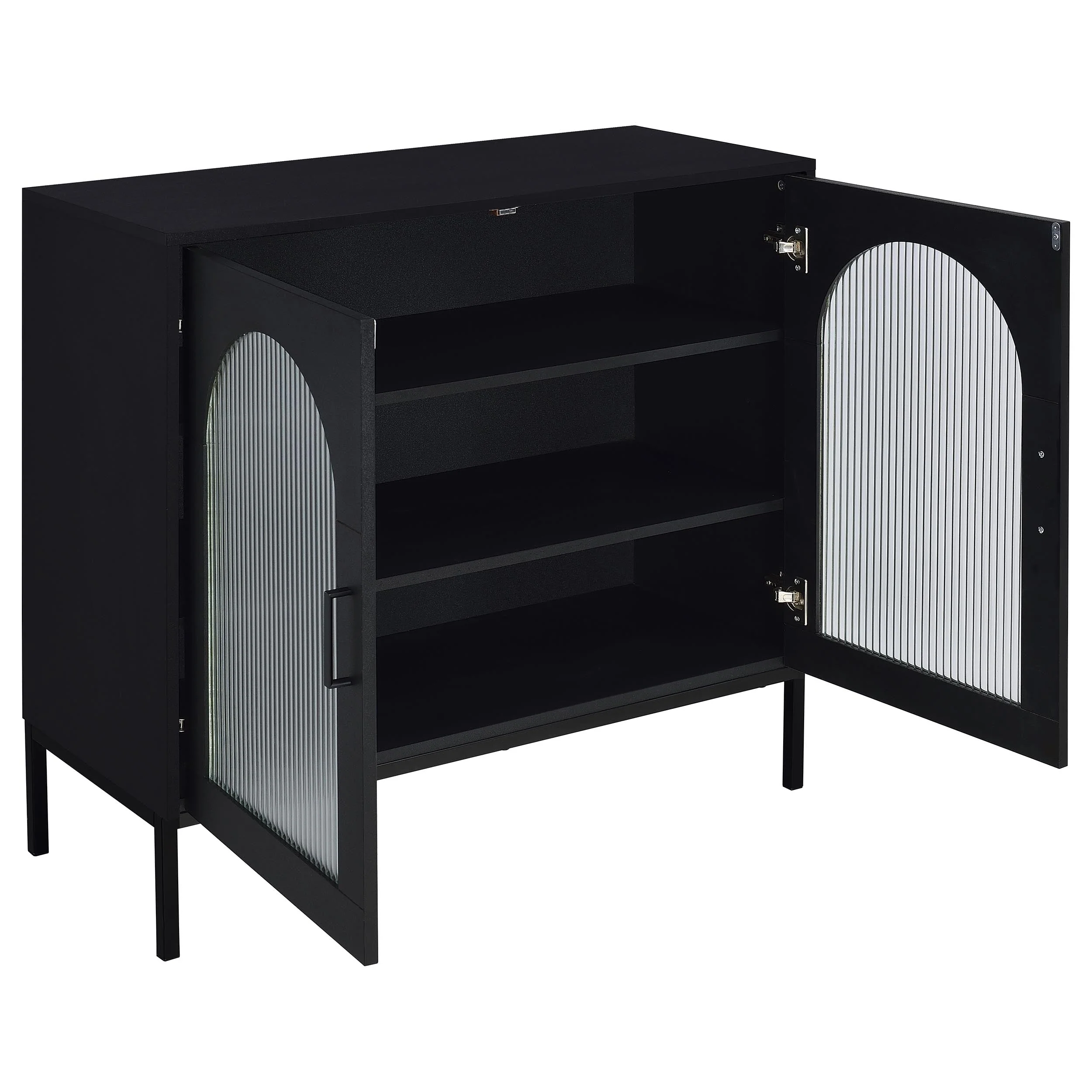Jess 2-door Arched Fluted Glass Accent Cabinet Black - Image 4