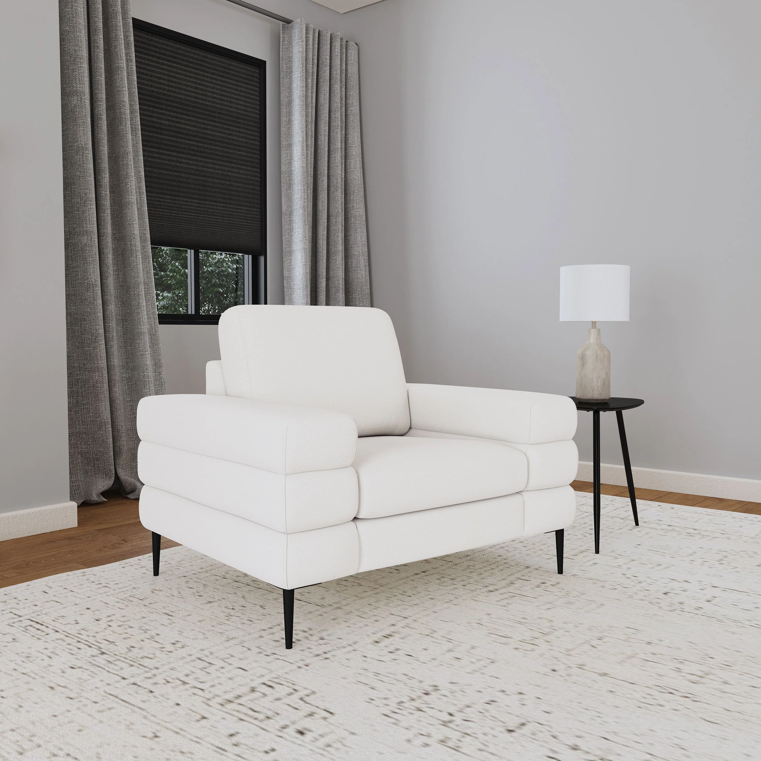 Jessel Chenille Upholstered Track Arm Chair Ivory - Image 3