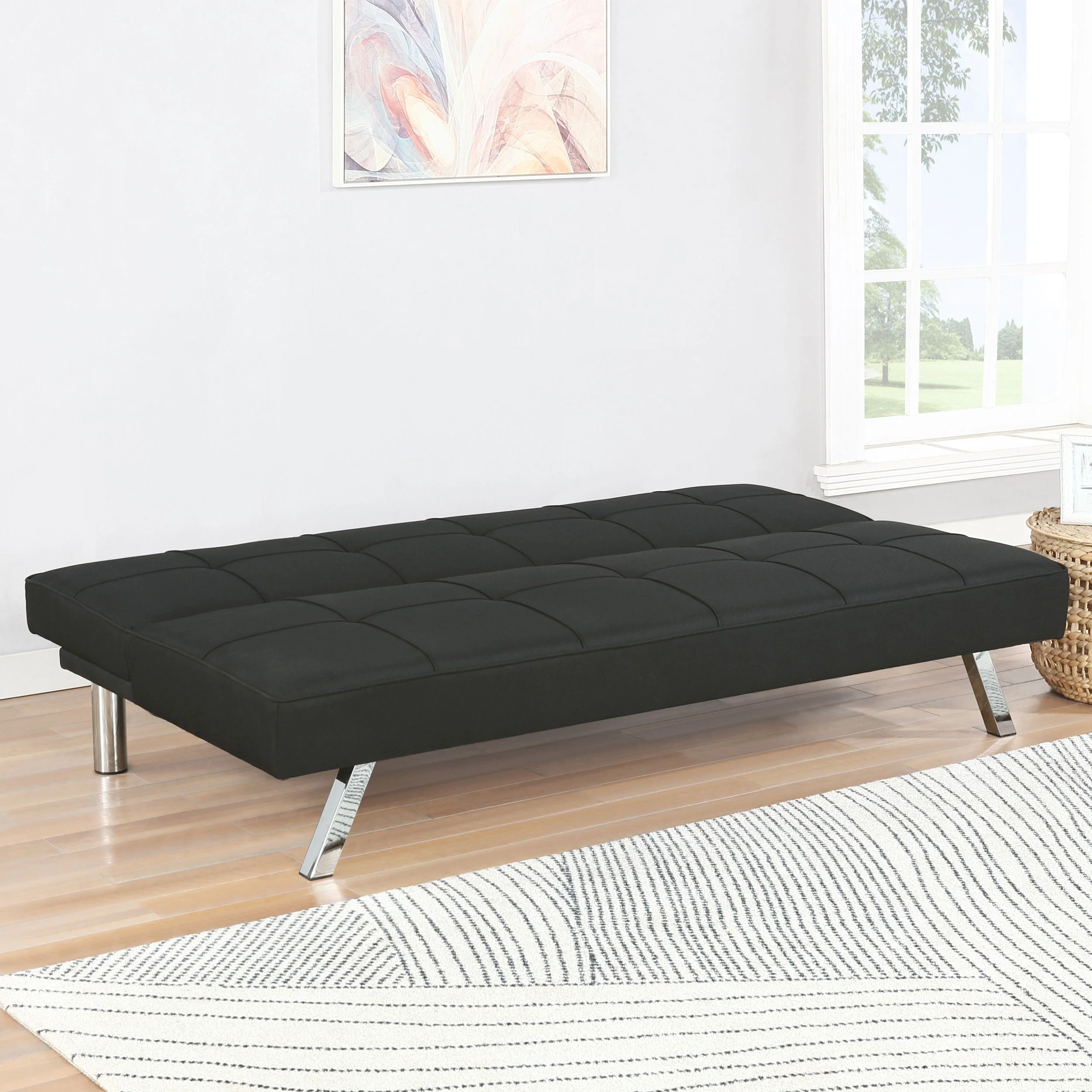 Joel Upholstered Tufted Convertible Sofa Bed Black - Image 4