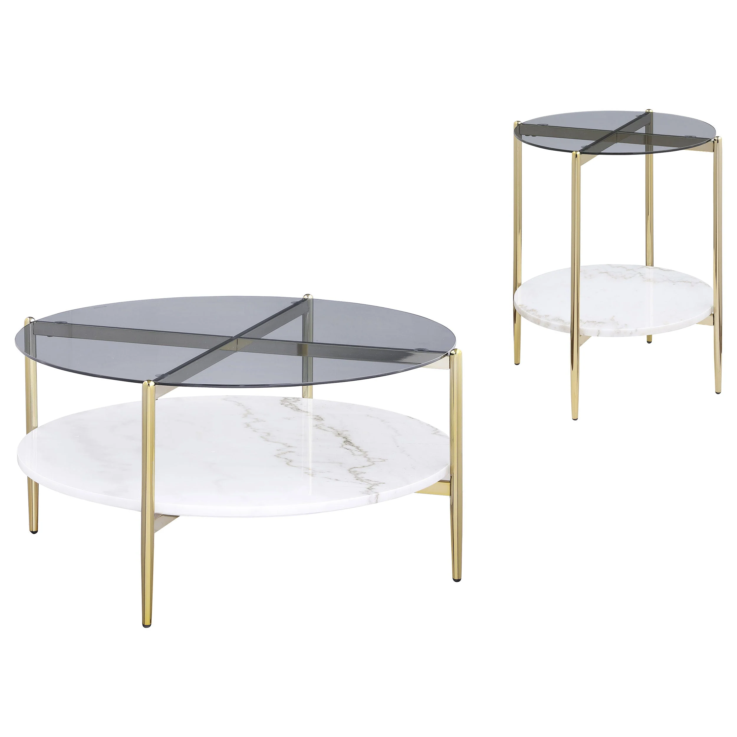 Jonelle Round Coffee and End Table Set Gold - Image 5