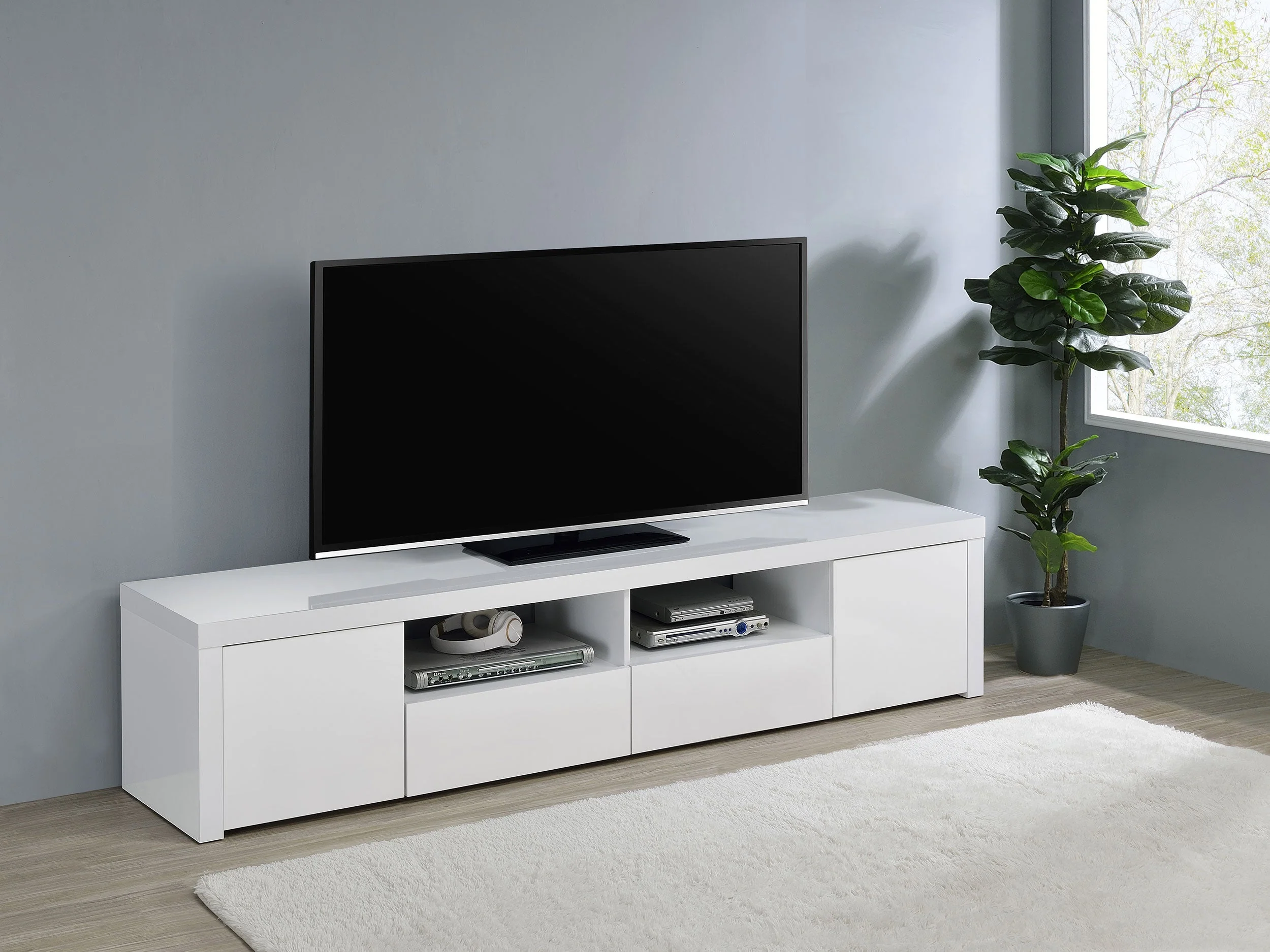 Jude 2-door Engineered Wood 79-inch TV Stand High Gloss White - Image 3