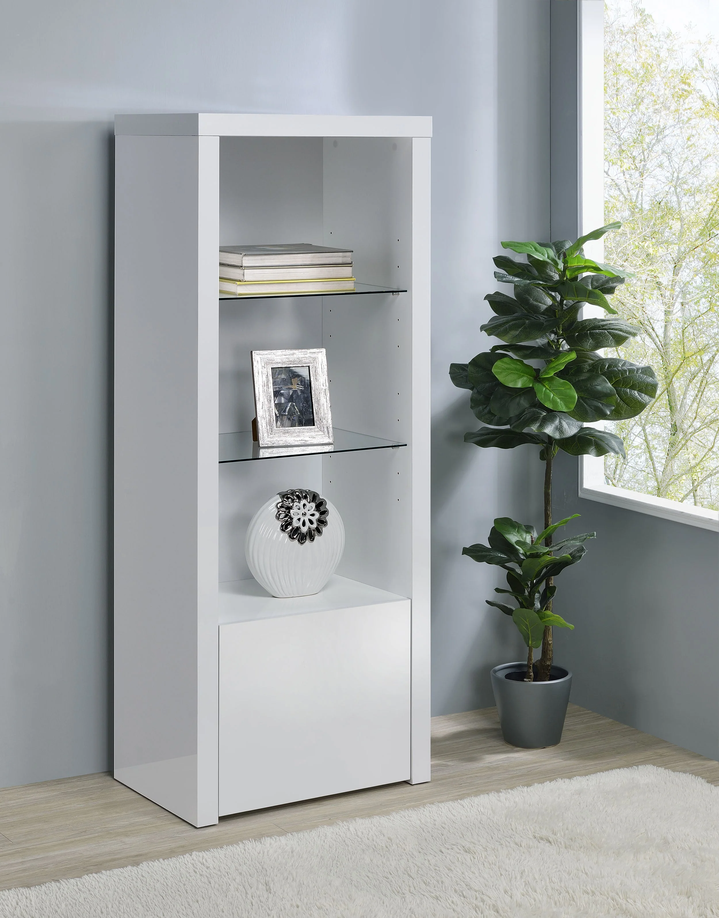 Jude 3-shelf Engineered Wood Media Tower High Gloss White - Image 3