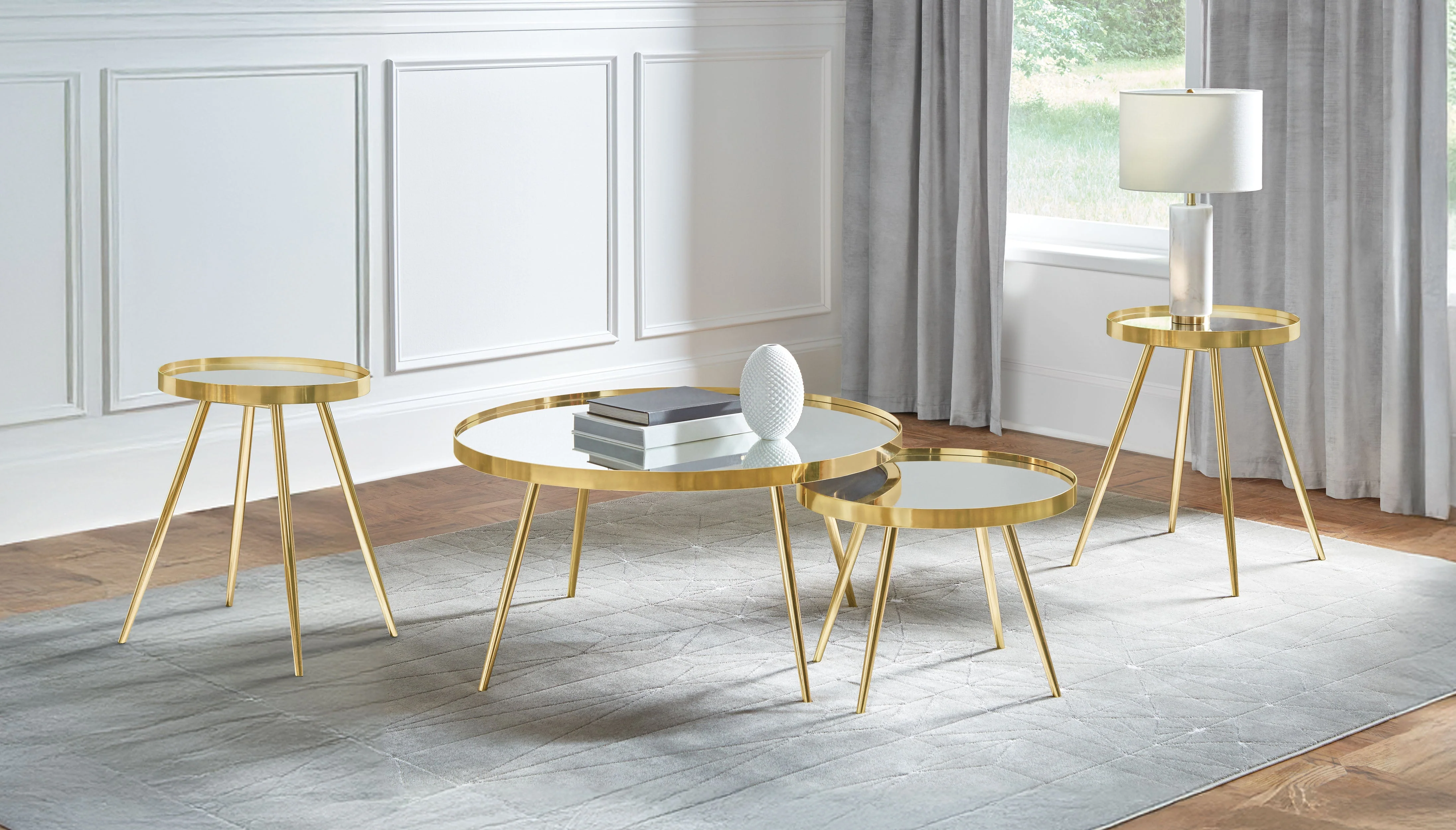 Kaelyn Round Coffee and End Table Set Gold - Image 4