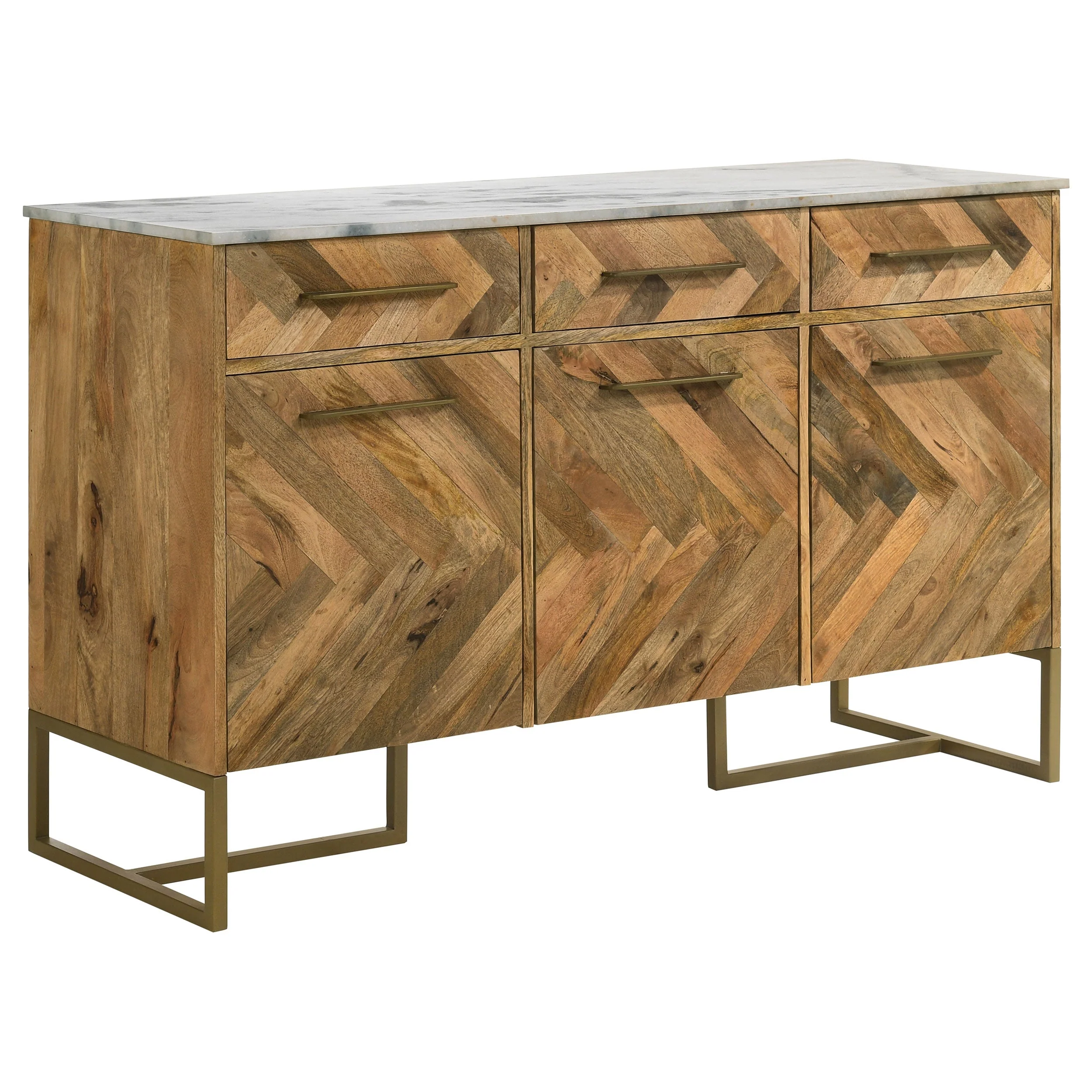 Keaton 3-door Marble Top Herringbone Accent Cabinet Natural - Image 2