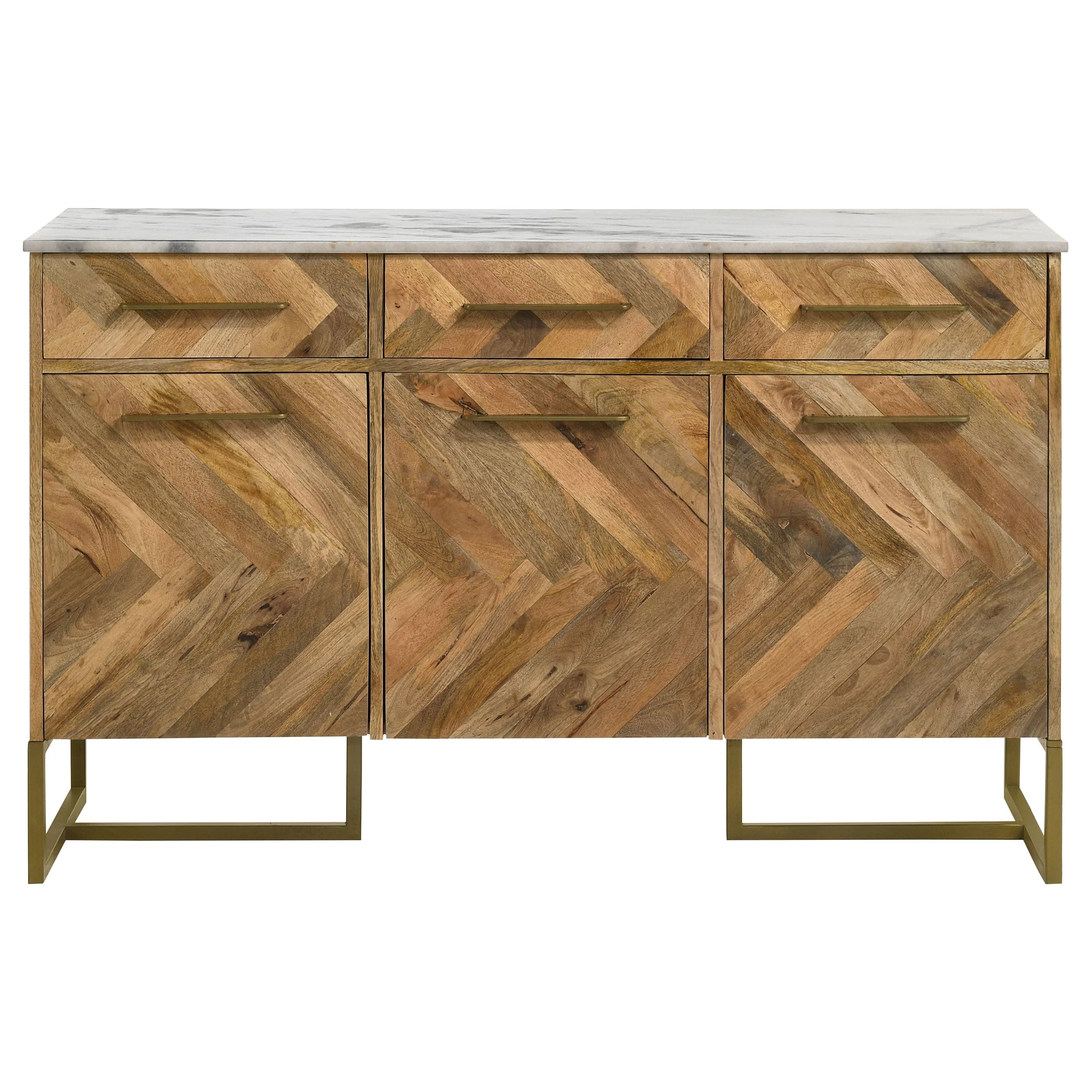 Keaton 3-door Marble Top Herringbone Accent Cabinet Natural - Image 5
