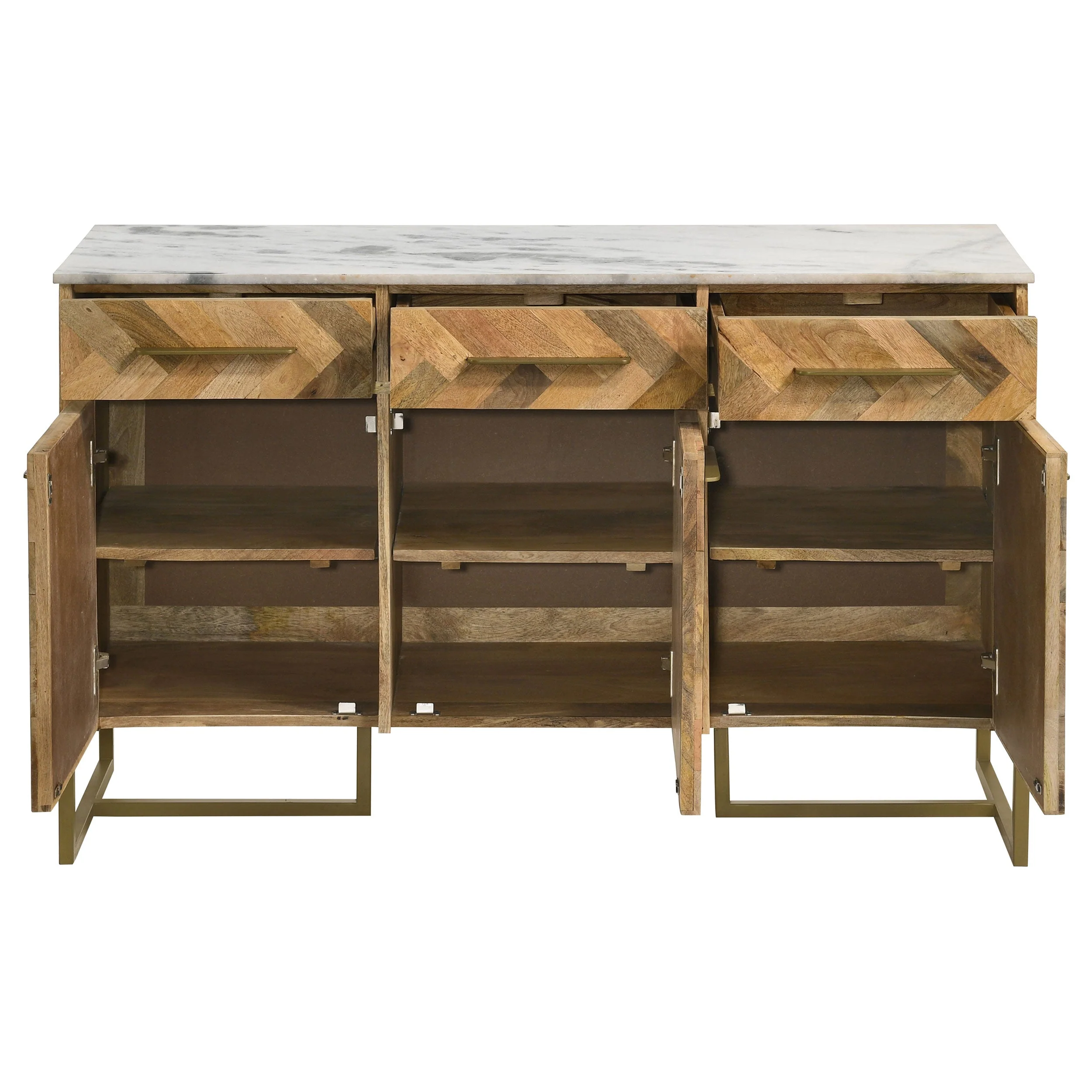 Keaton 3-door Marble Top Herringbone Accent Cabinet Natural - Image 6