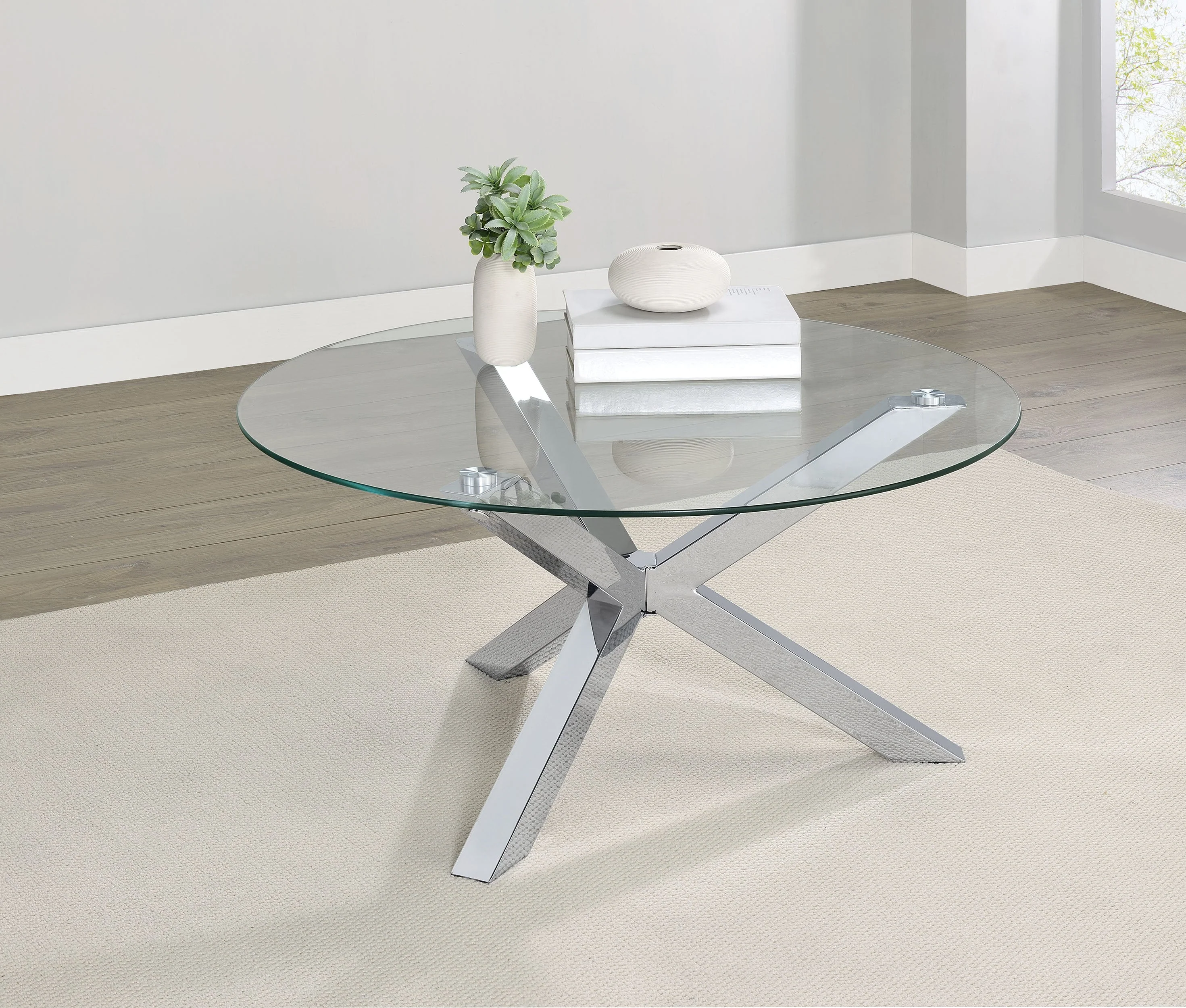 Kenzie Round Tempered Glass Top Cocktail Coffee Table Chrome - Image 3