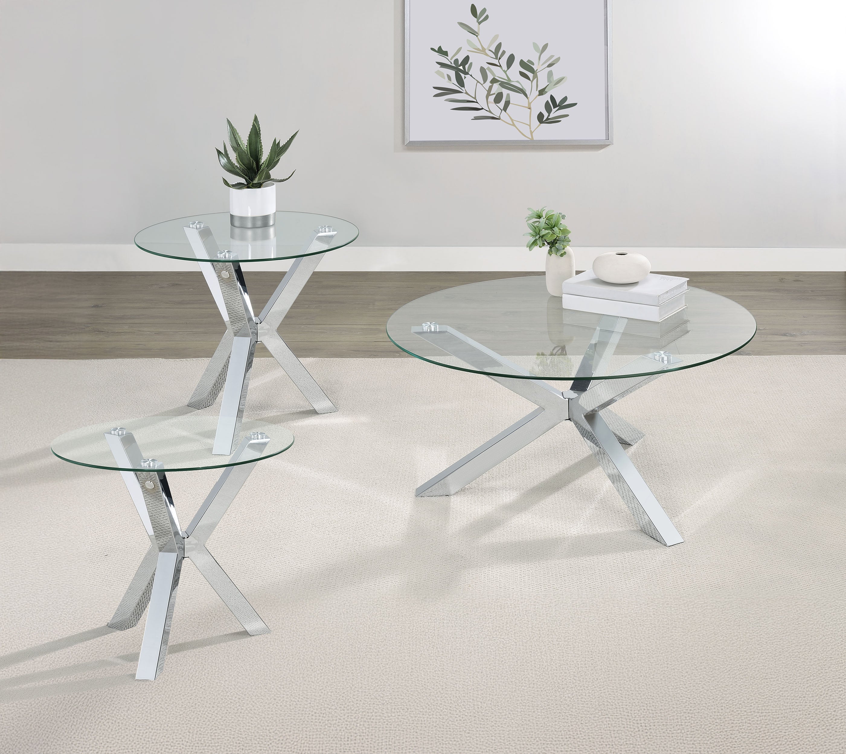 Kenzie Round Coffee and End Table Set Chrome - Image 4