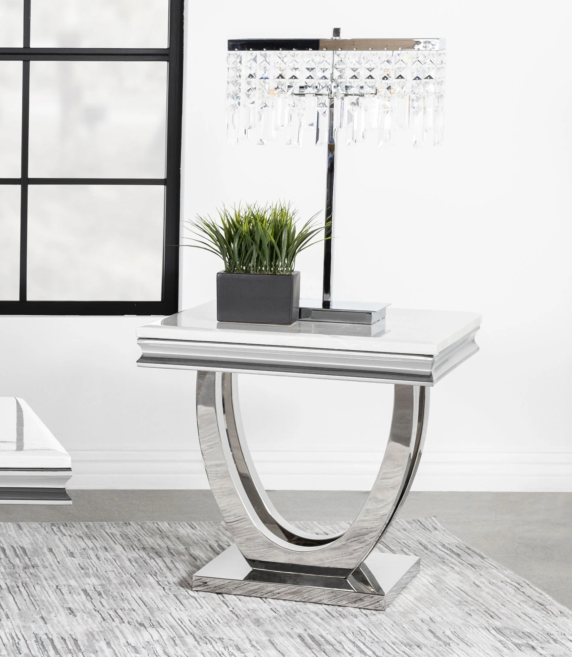 Kerwin Square Stone Top End Table White and Chrome - Image 3