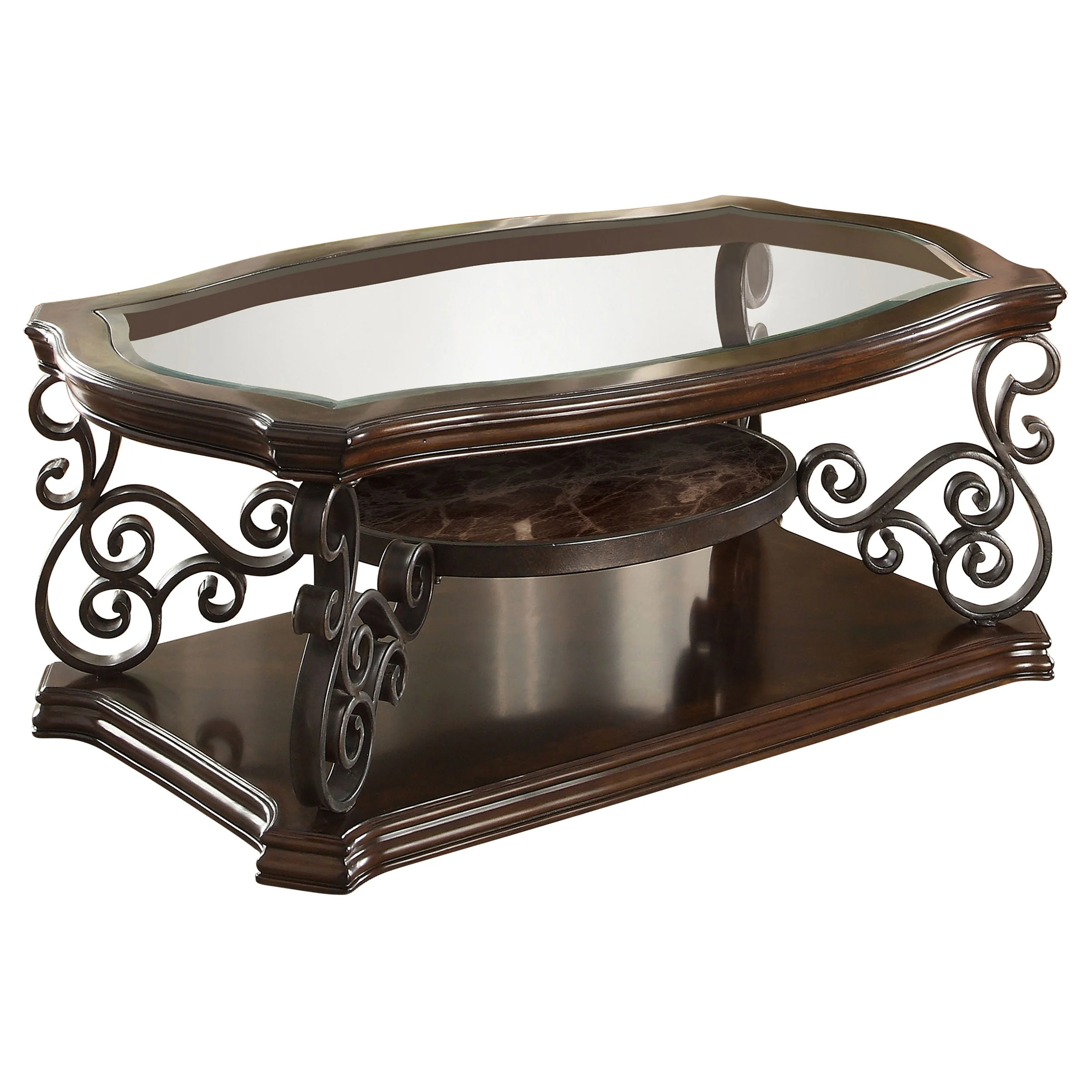 Laney Glass Top Coffee and End Table Set Dark Merlot - Image 12