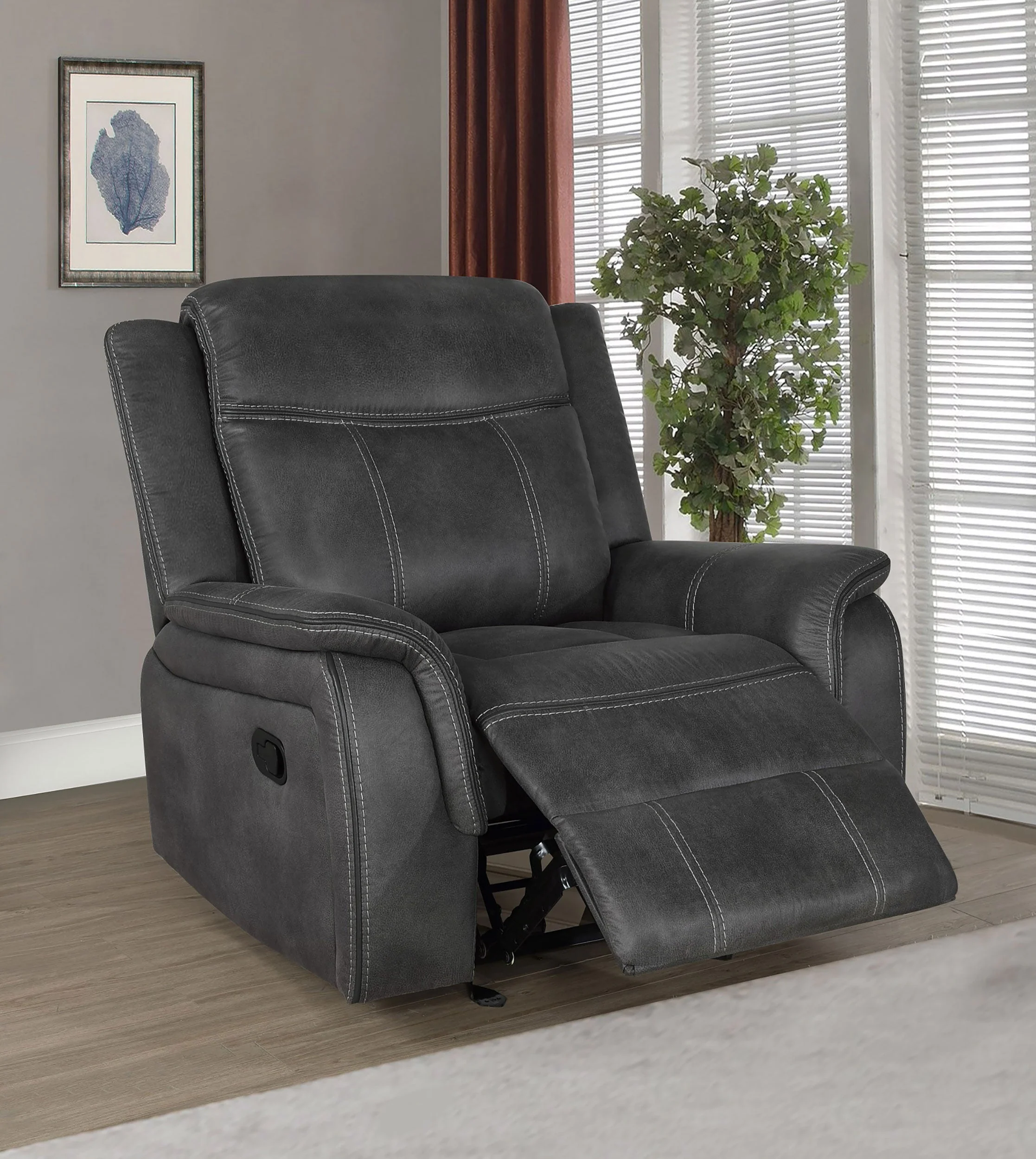 Lawrence Upholstered Padded Arm Glider Recliner Charcoal - Image 4