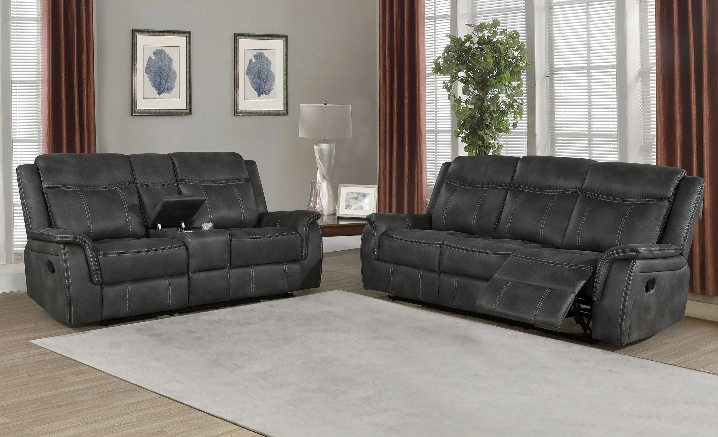 Lawrence Upholstered Reclining Sofa Set Charcoal - Image 3