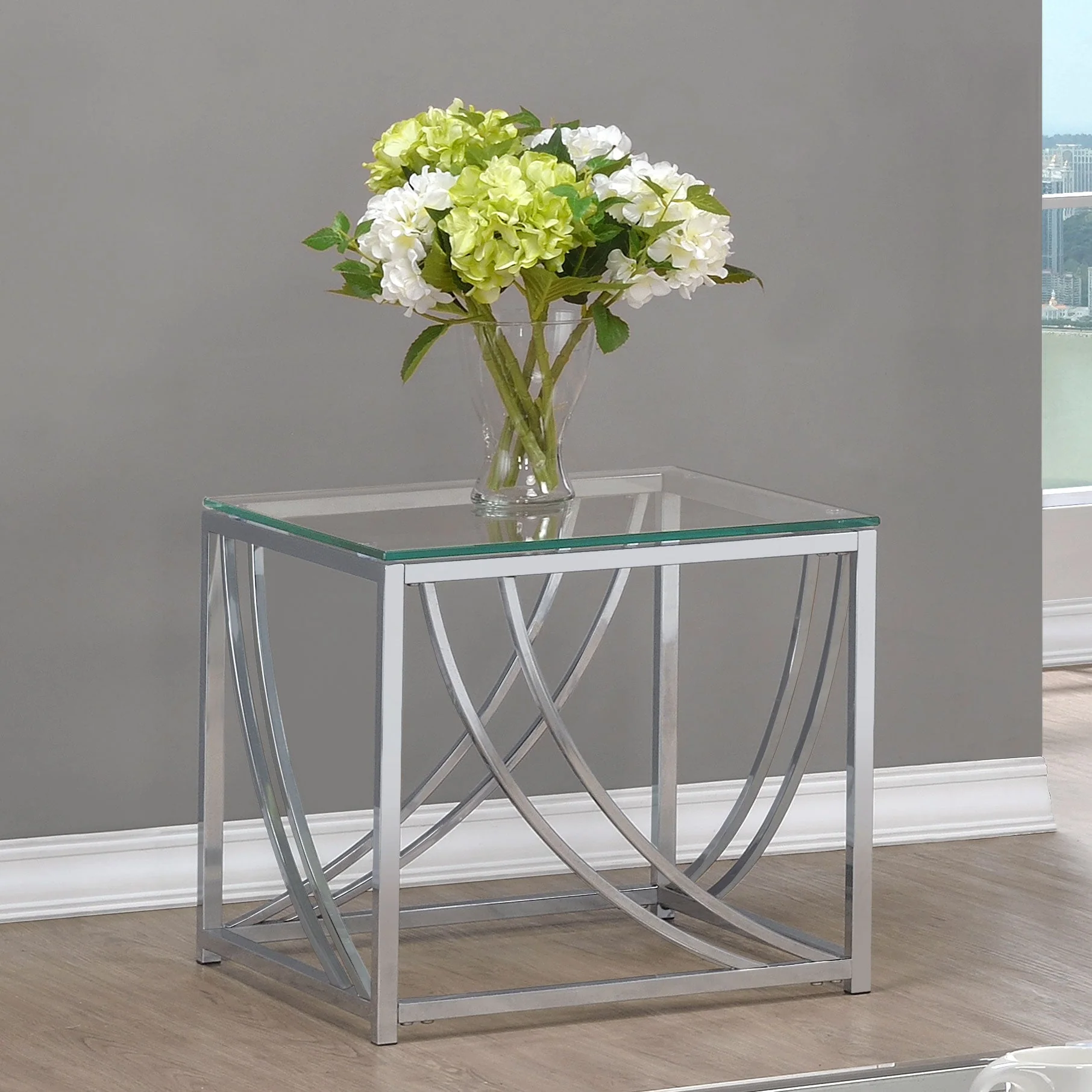 Lille Square Glass Top Side End Table Chrome - Image 3