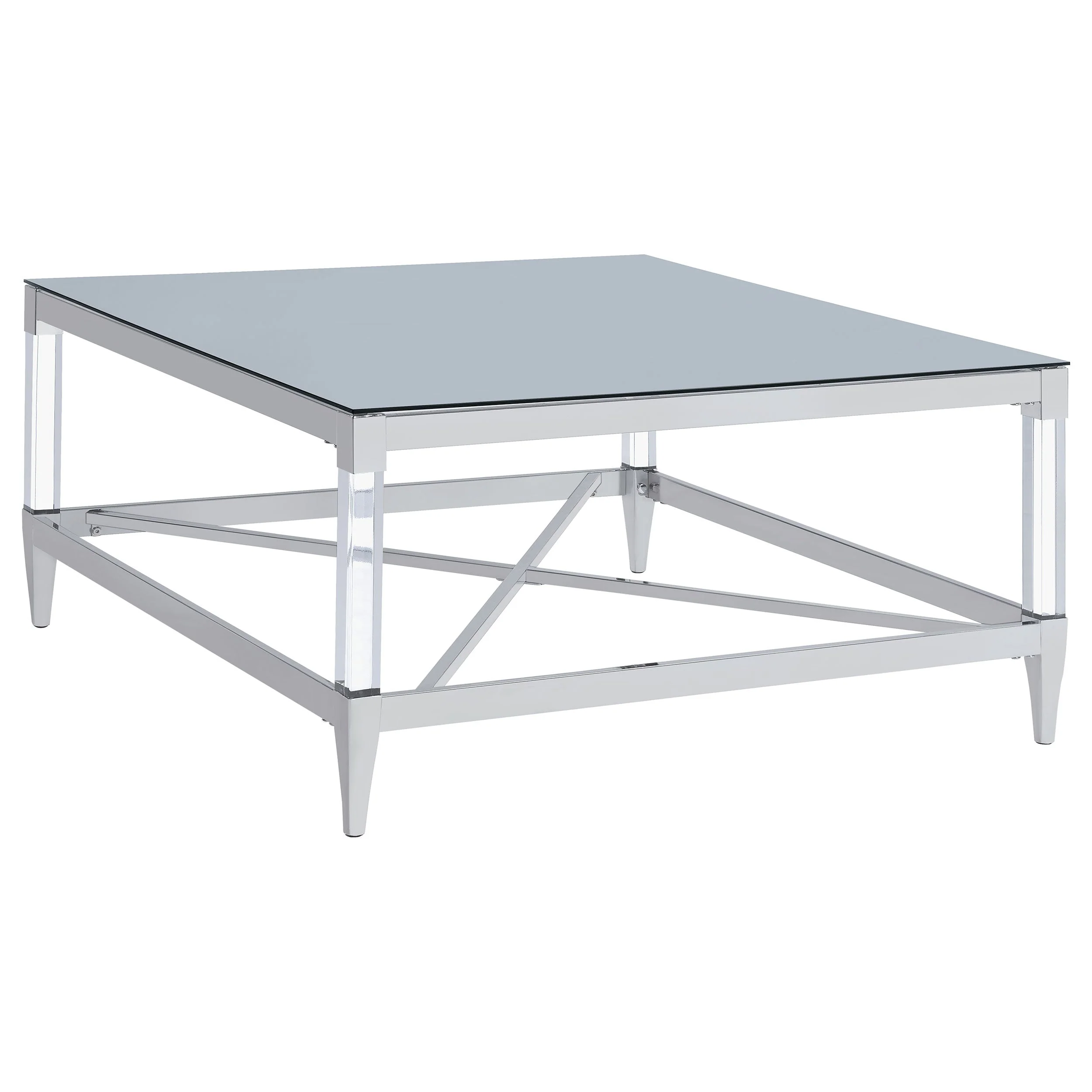 Lindley Square Tempered Mirror Acrylic Coffee Table Chrome - Image 2