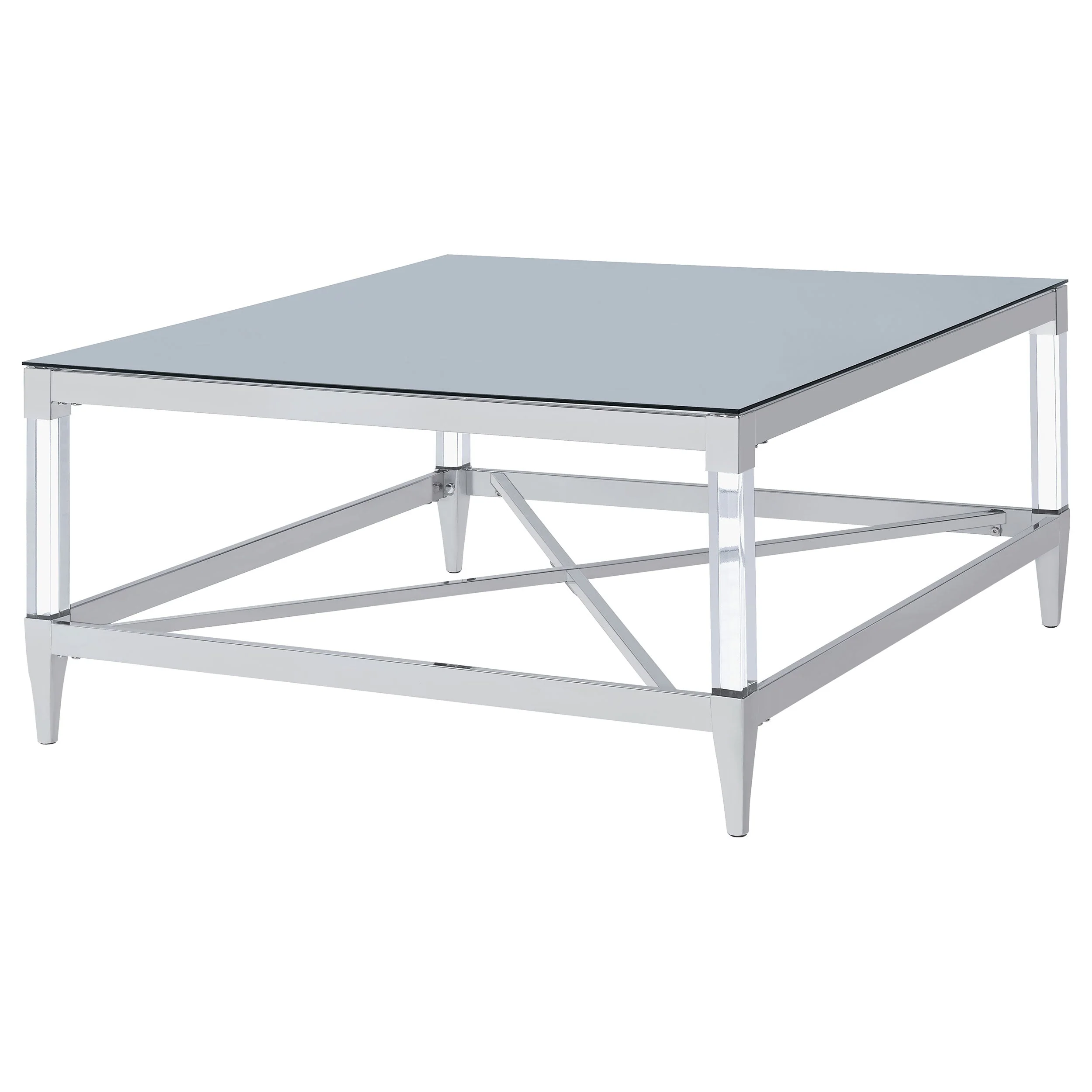 Lindley Square Tempered Mirror Acrylic Coffee Table Chrome - Image 5
