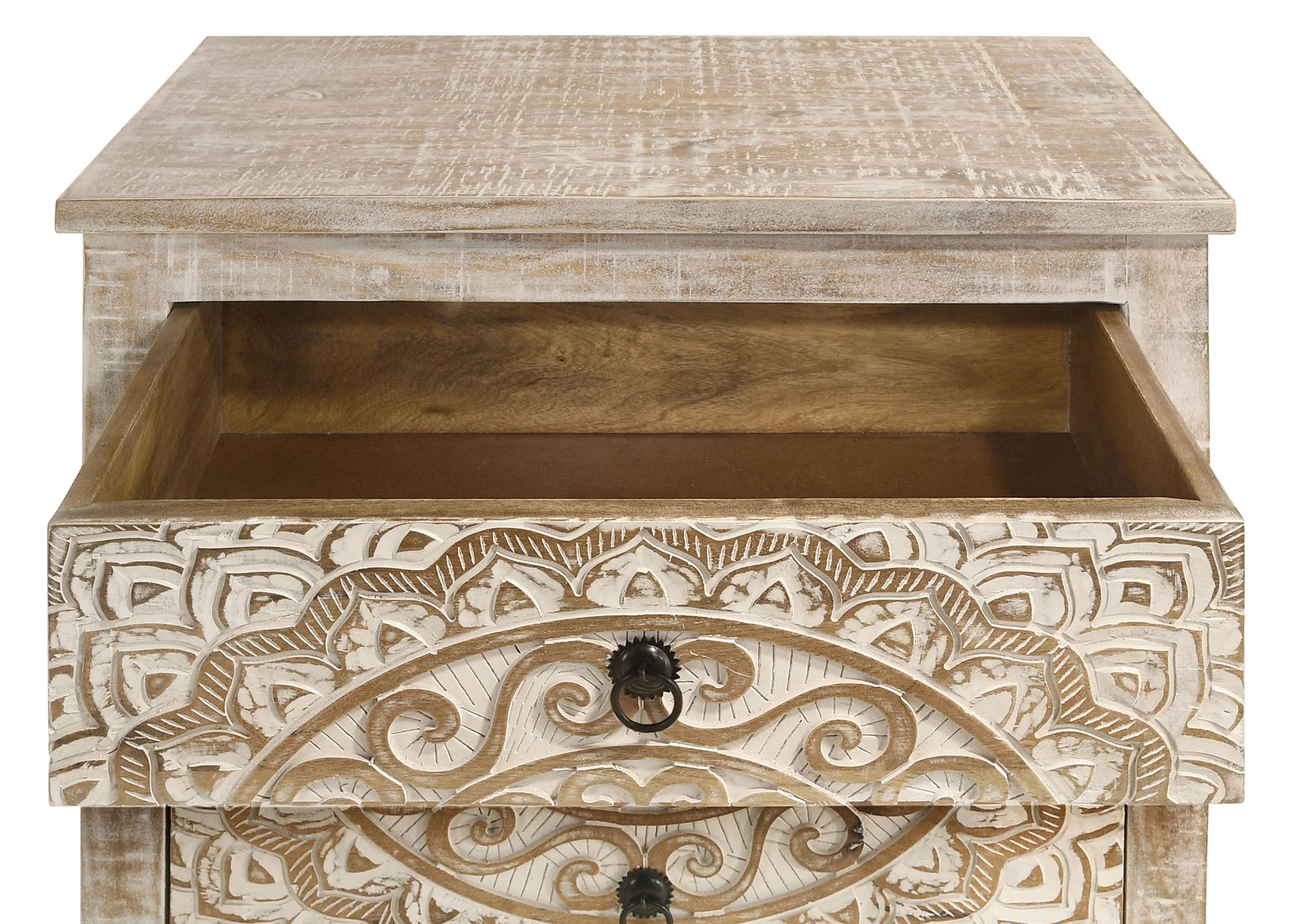 Mariska 3-drawer Wood Mandala Cabinet Distressed White - Image 12