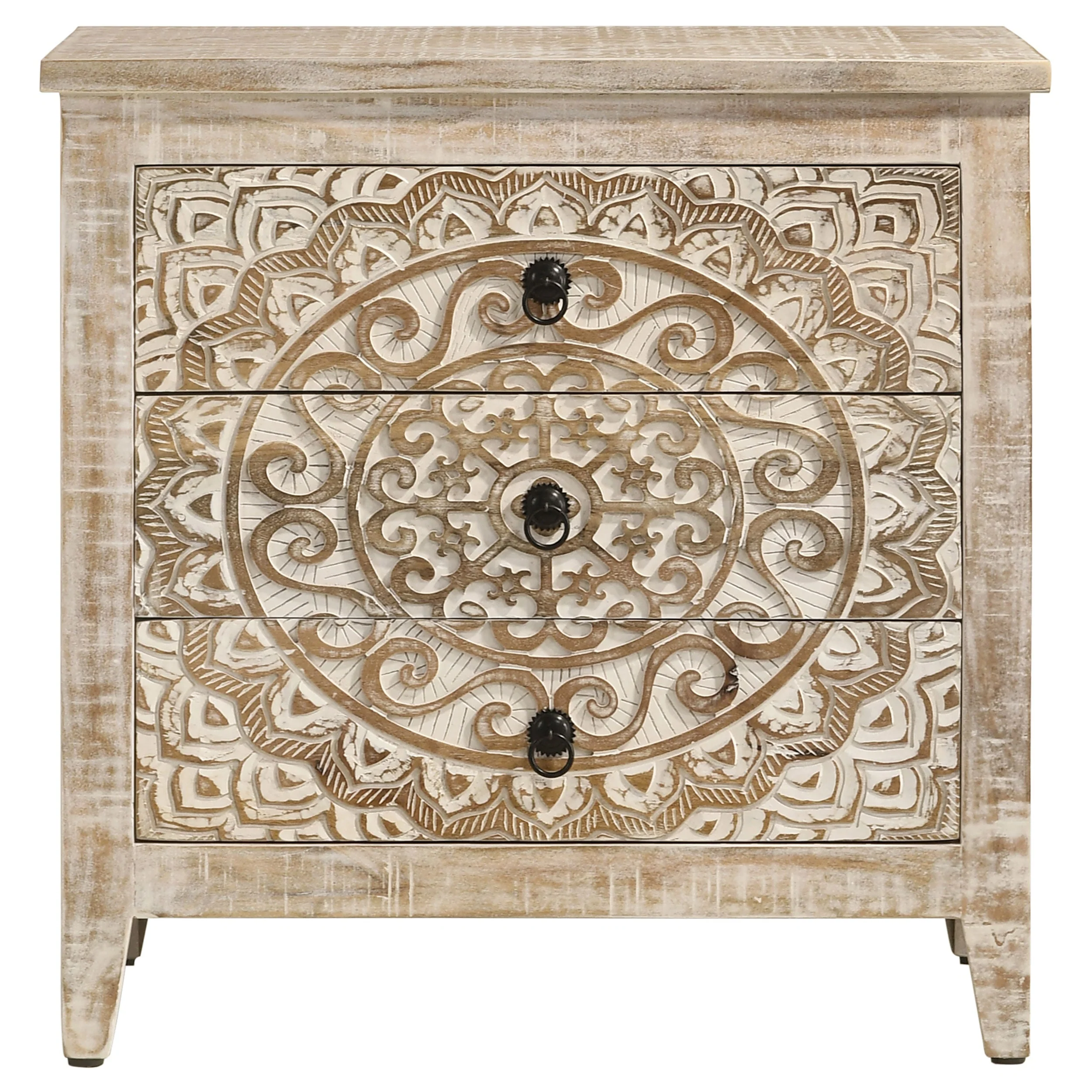 Mariska 3-drawer Wood Mandala Cabinet Distressed White - Image 5