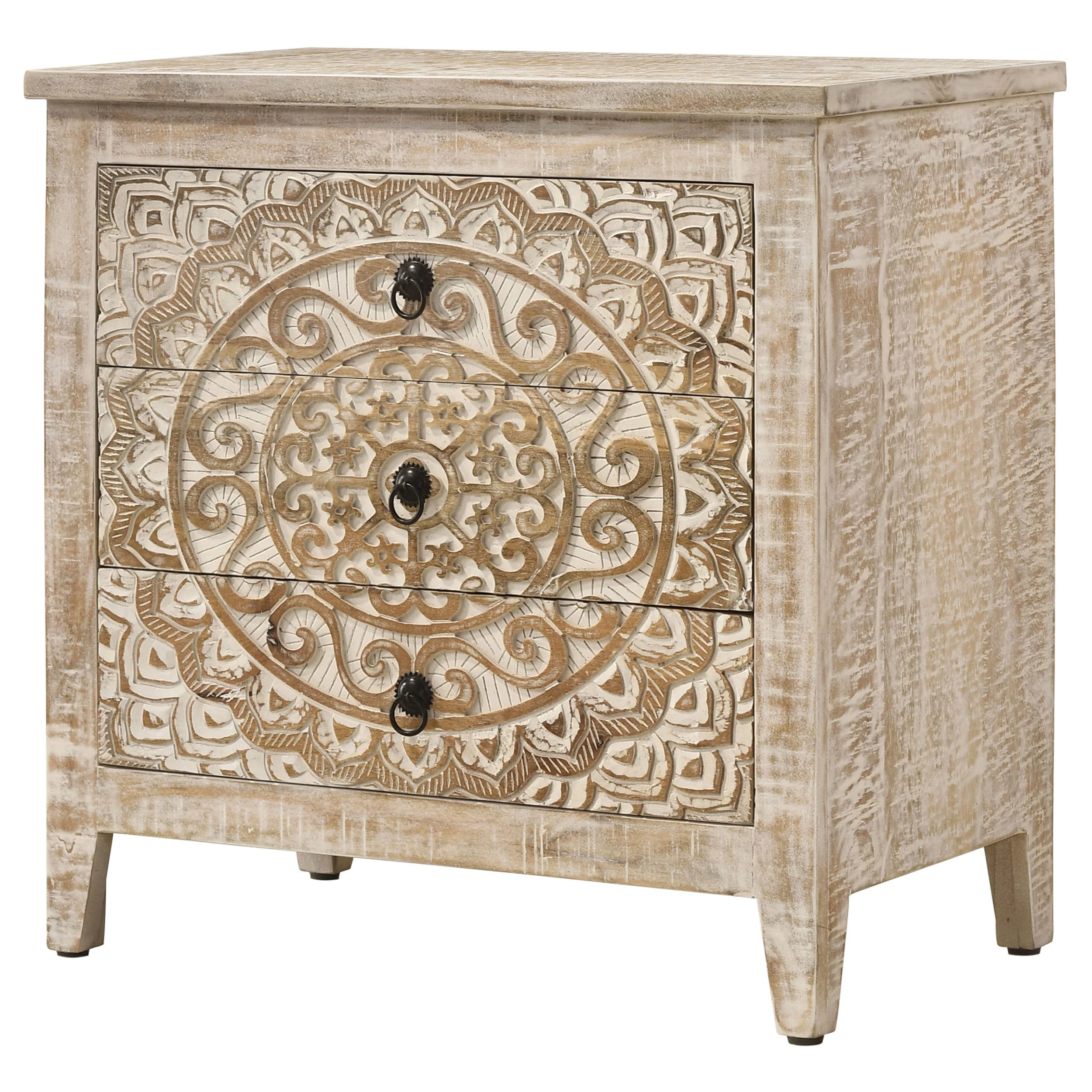 Mariska 3-drawer Wood Mandala Cabinet Distressed White - Image 6