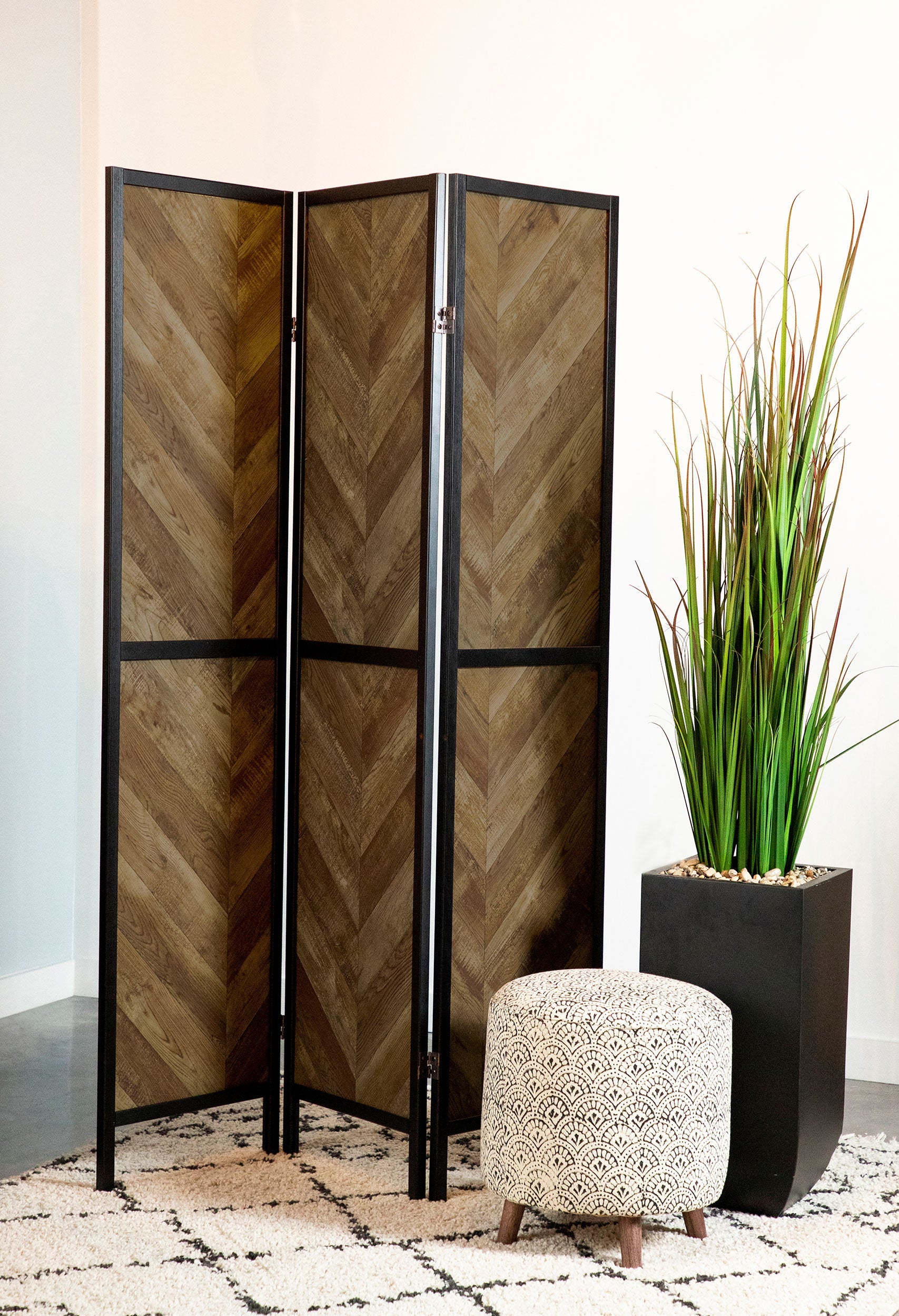 Marlene 3-Panel Room Divider Folding Screen Rustic Tobacco - Image 3