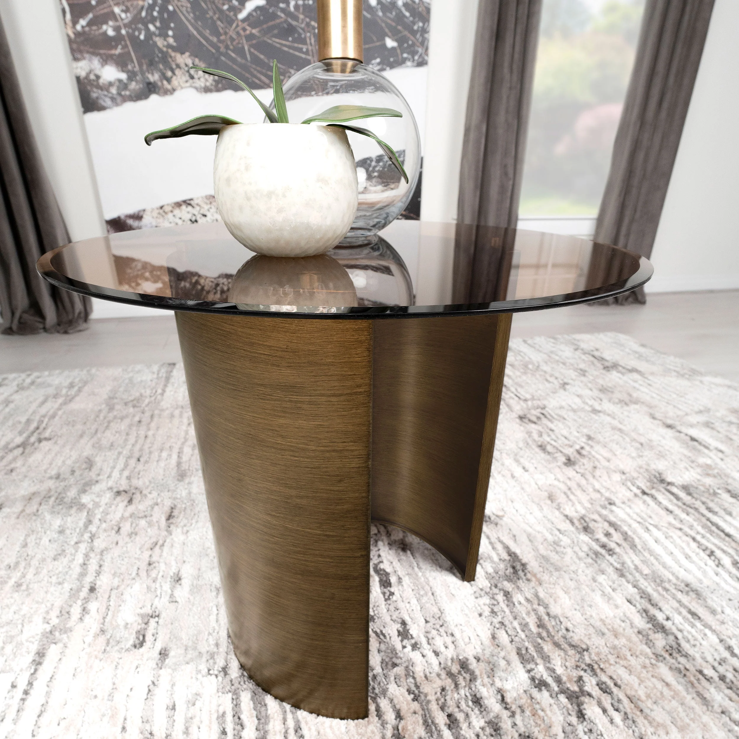 Morena Round Tawny Glass Top Side End Table Brushed Bronze - Image 11