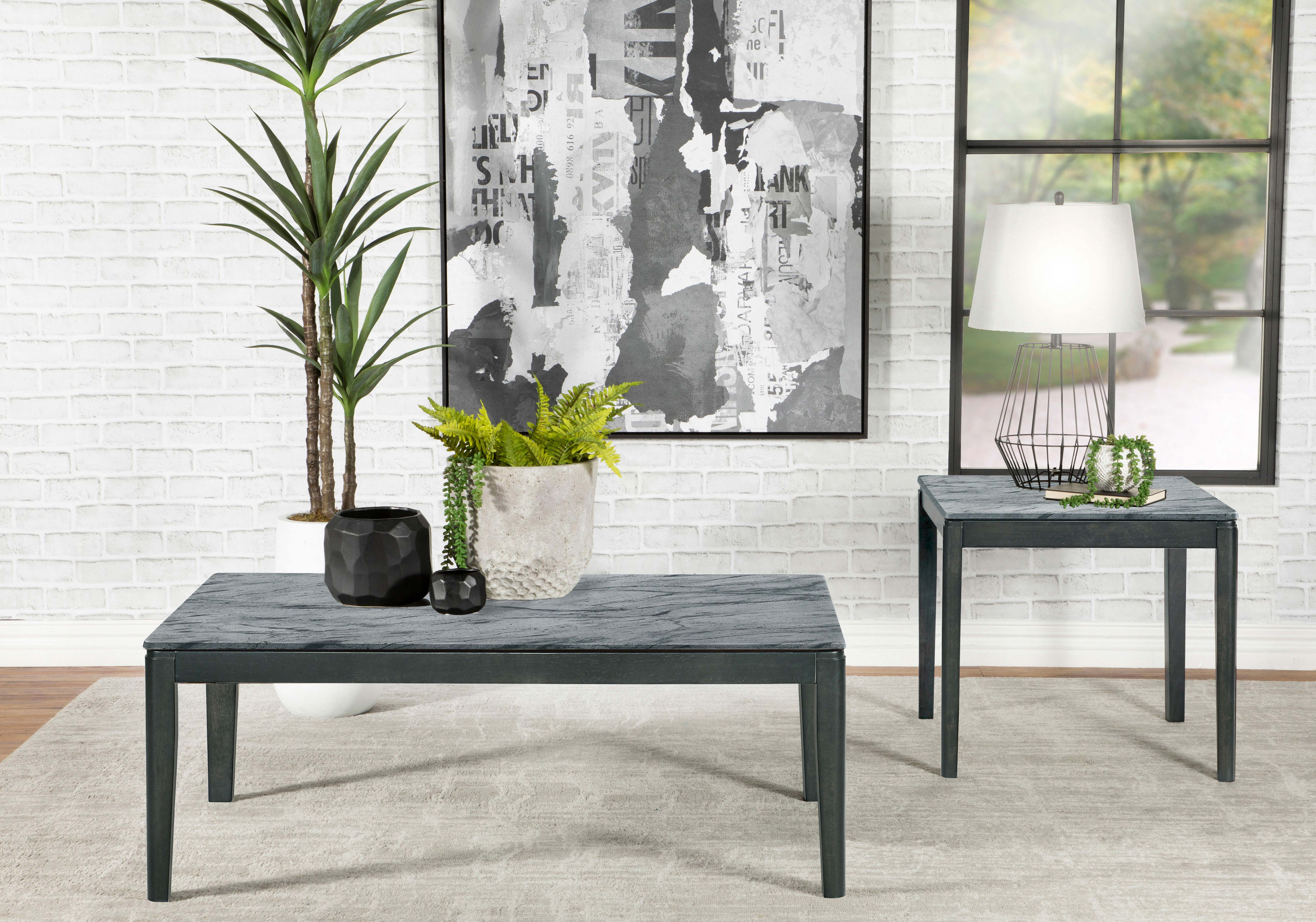 Mozzi Square Faux Marble Side End Table Grey and Black - Image 9