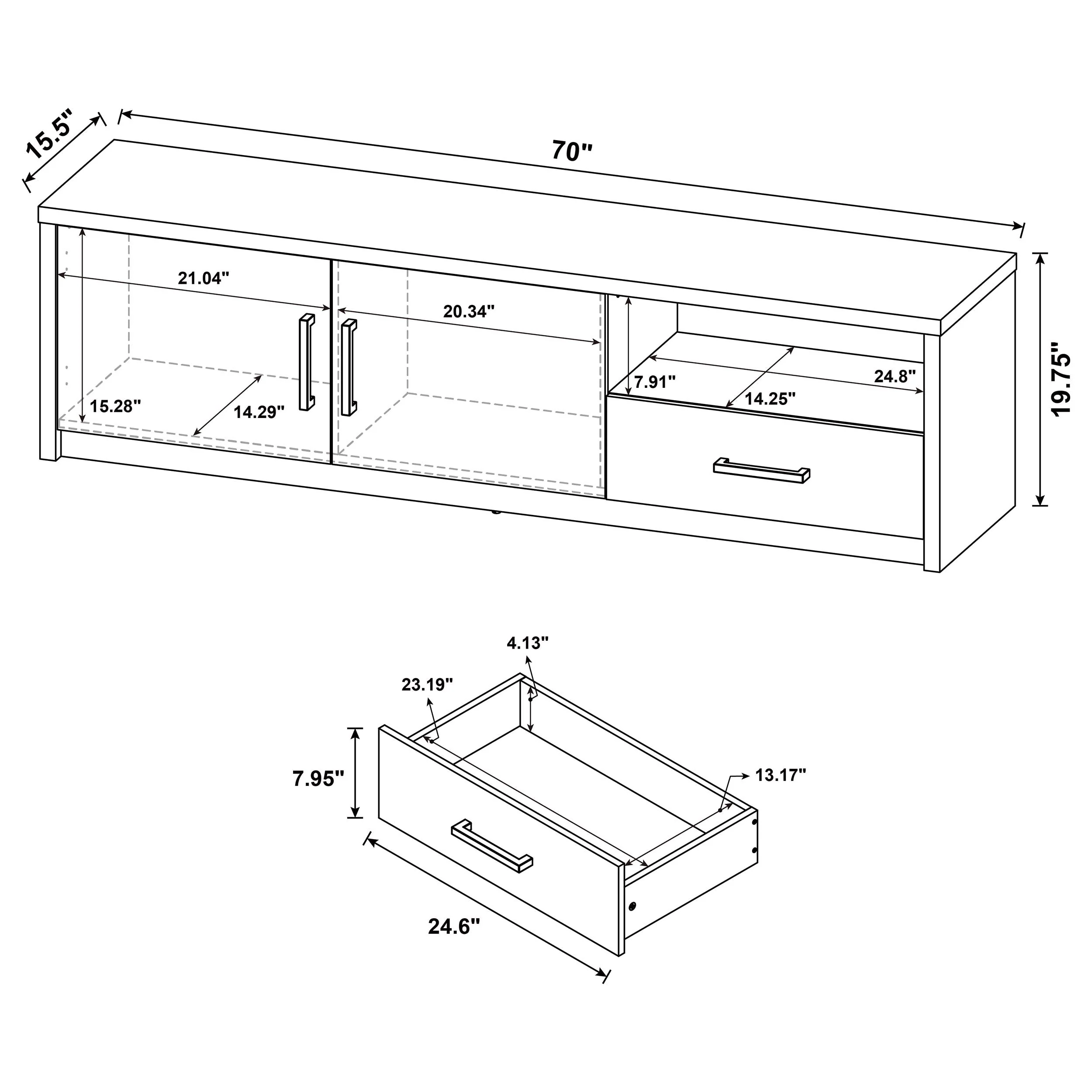Murray 70-inch 2-door TV Stand Media Console Black - Image 12