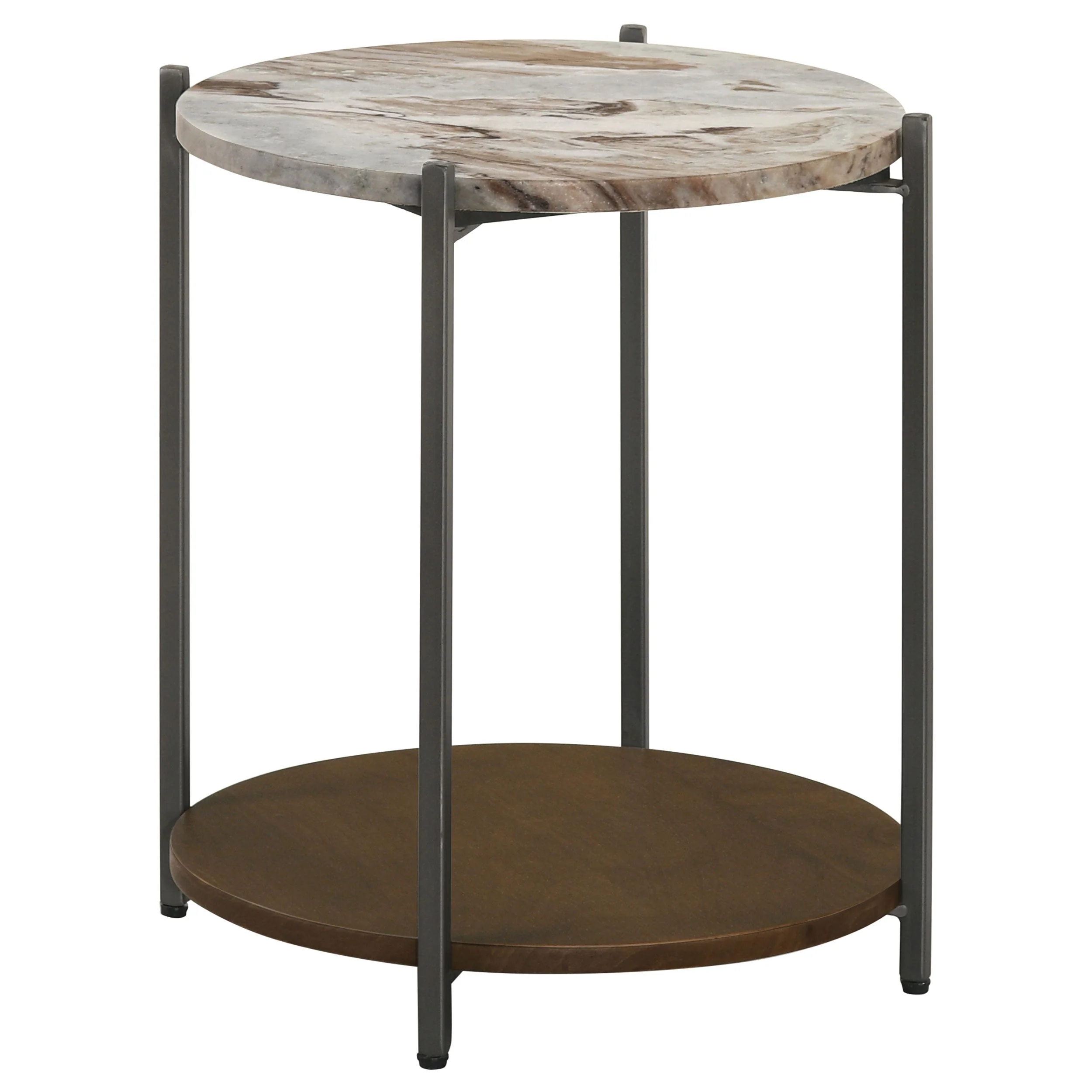 Noemie Round Marble Top Accent Side Table White and Gunmetal - Image 2