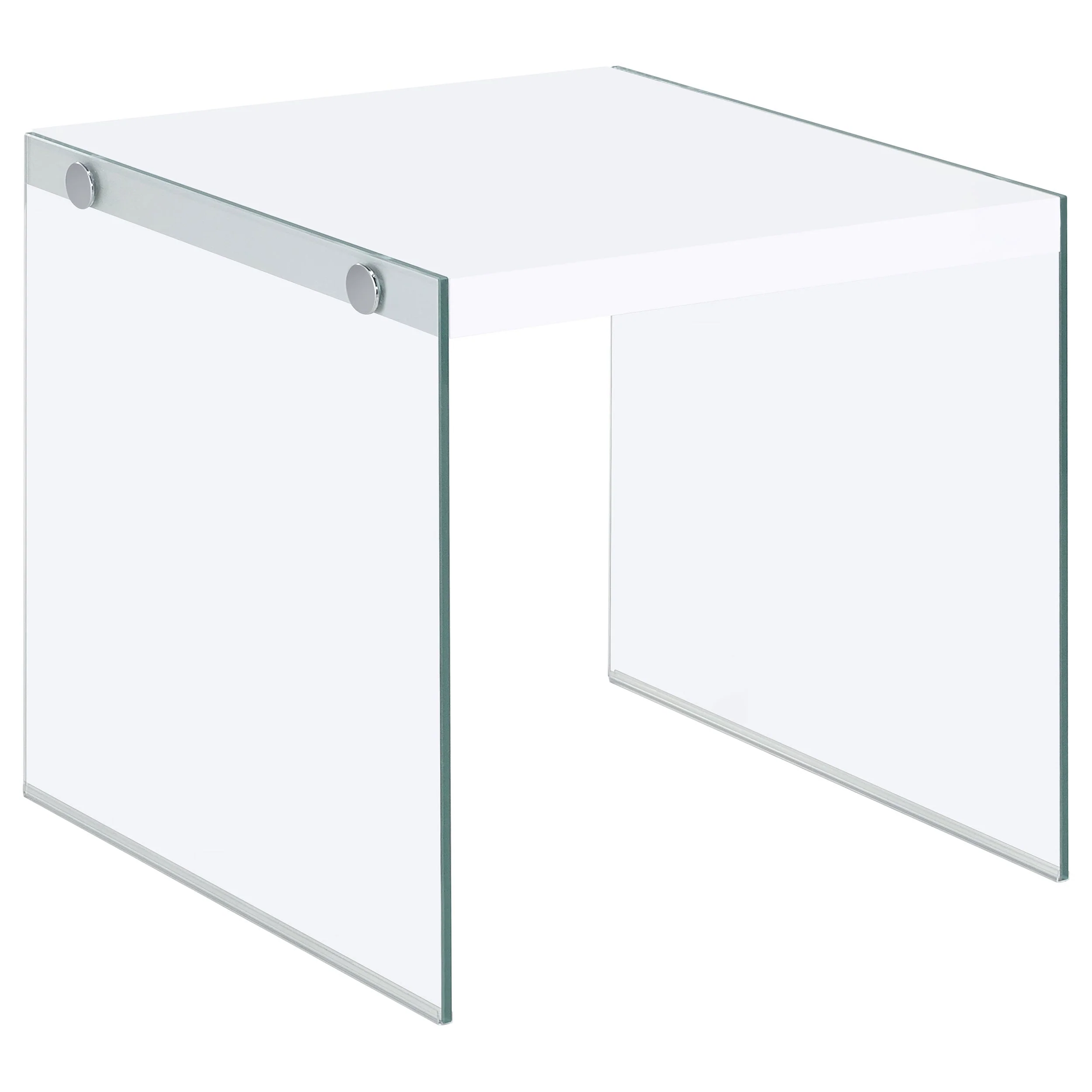 Opal Square Glass Frame Side End Table White High Gloss - Image 2