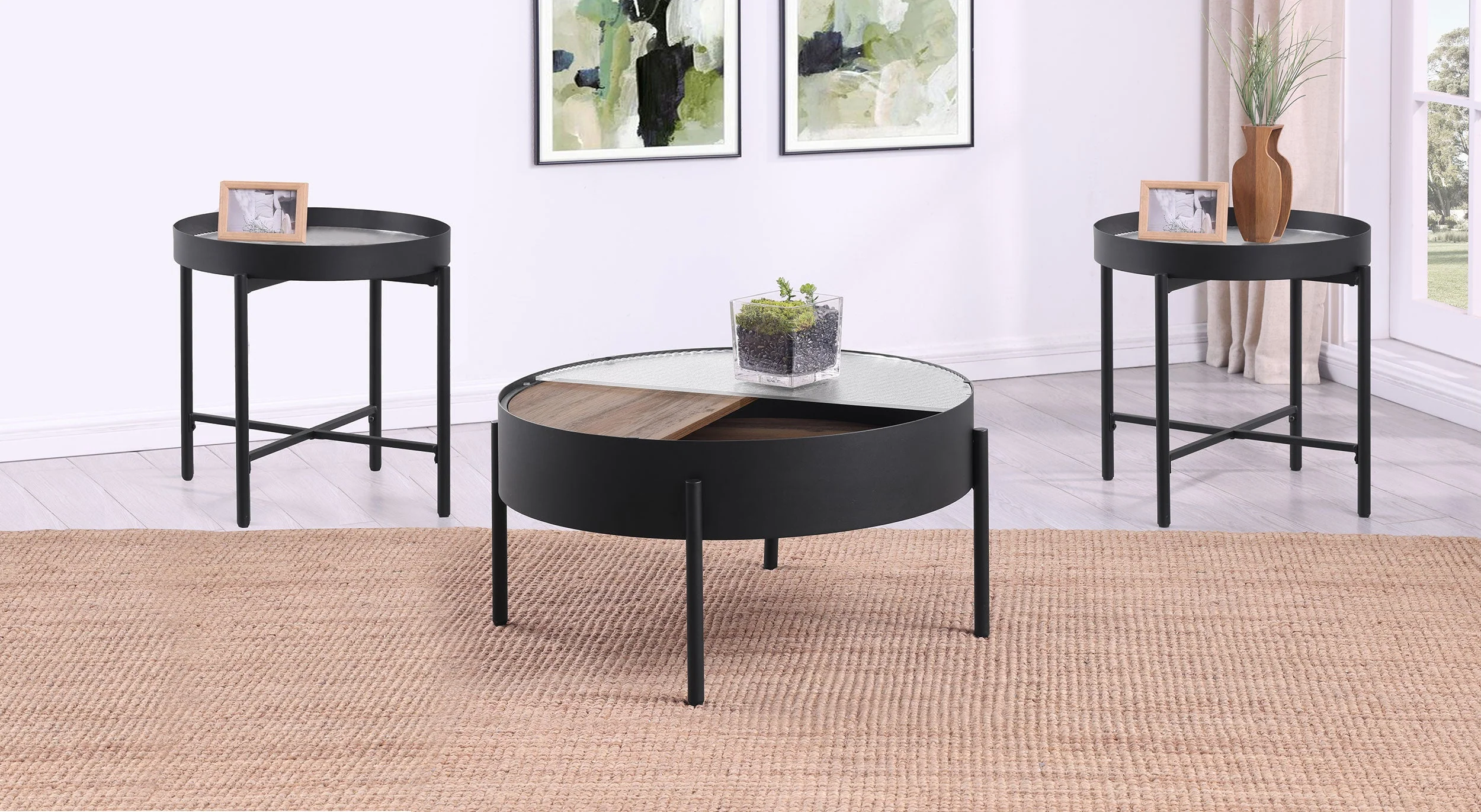 Ozella Round Coffee and End Table Set Sandy - Image 6