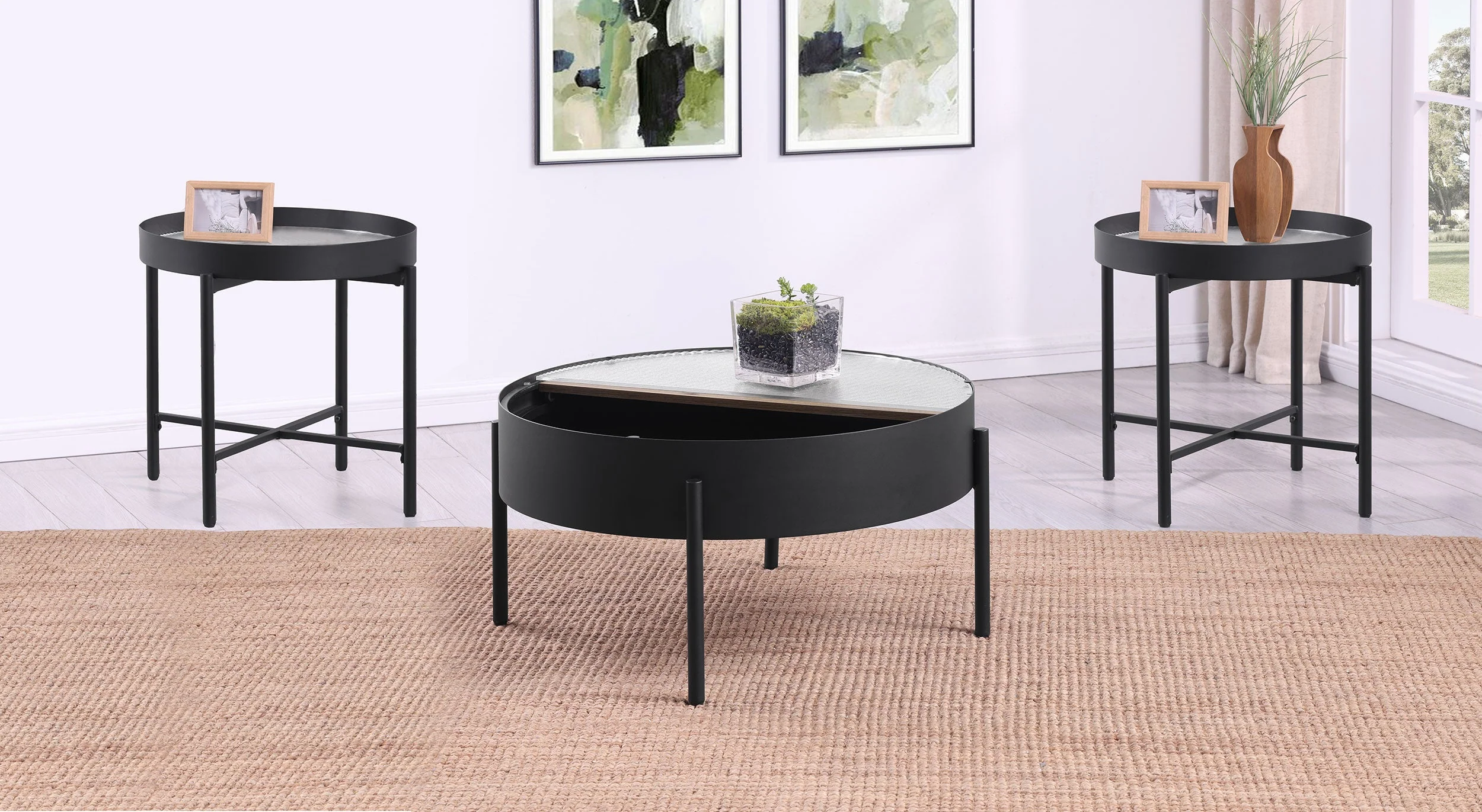 Ozella Round Coffee and End Table Set Sandy - Image 8