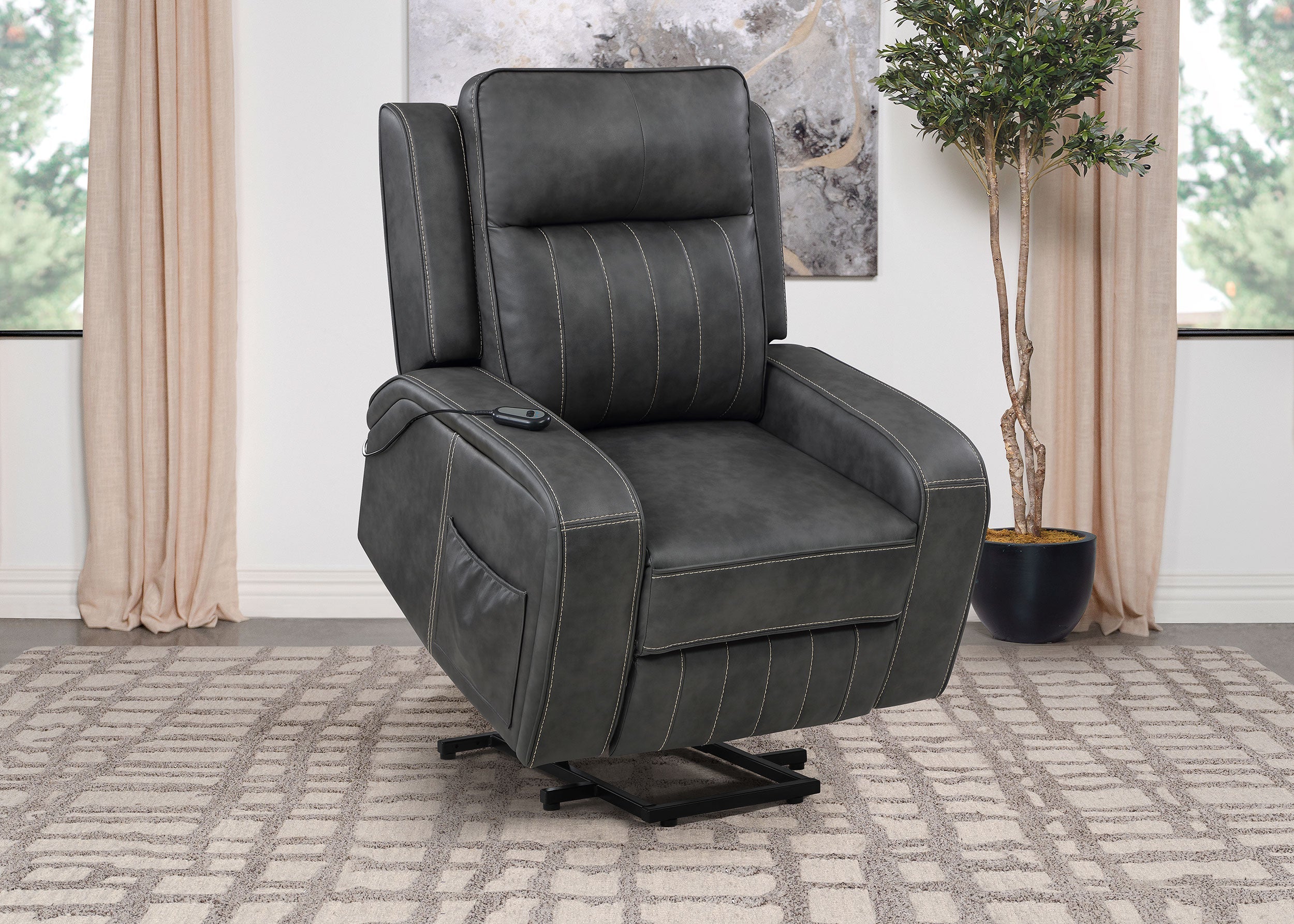 Raelynn Upholstered Power Lift Recliner Chair Grey - Image 5