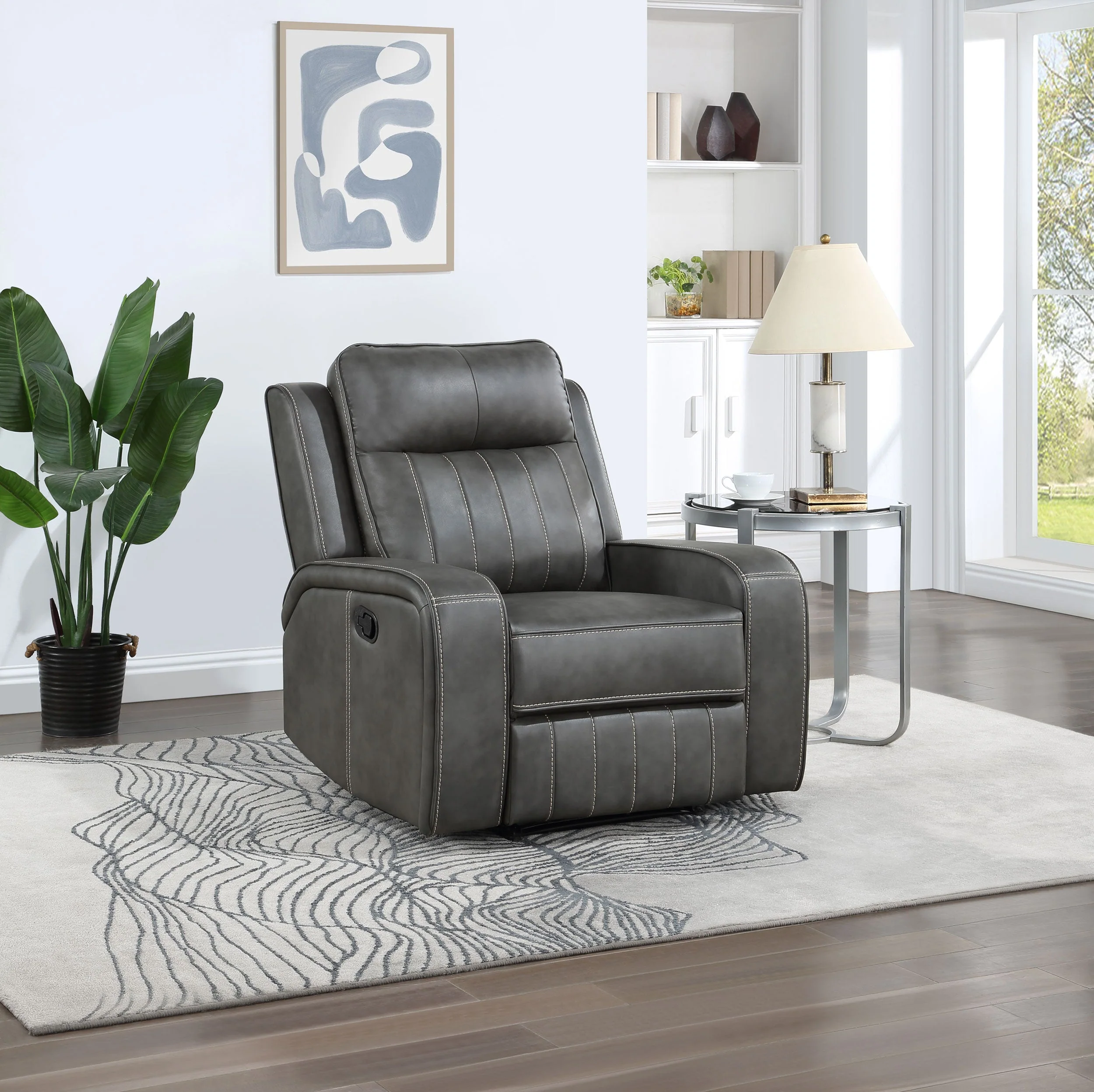 Raelynn Upholstered Track Arm Recliner Grey - Image 3