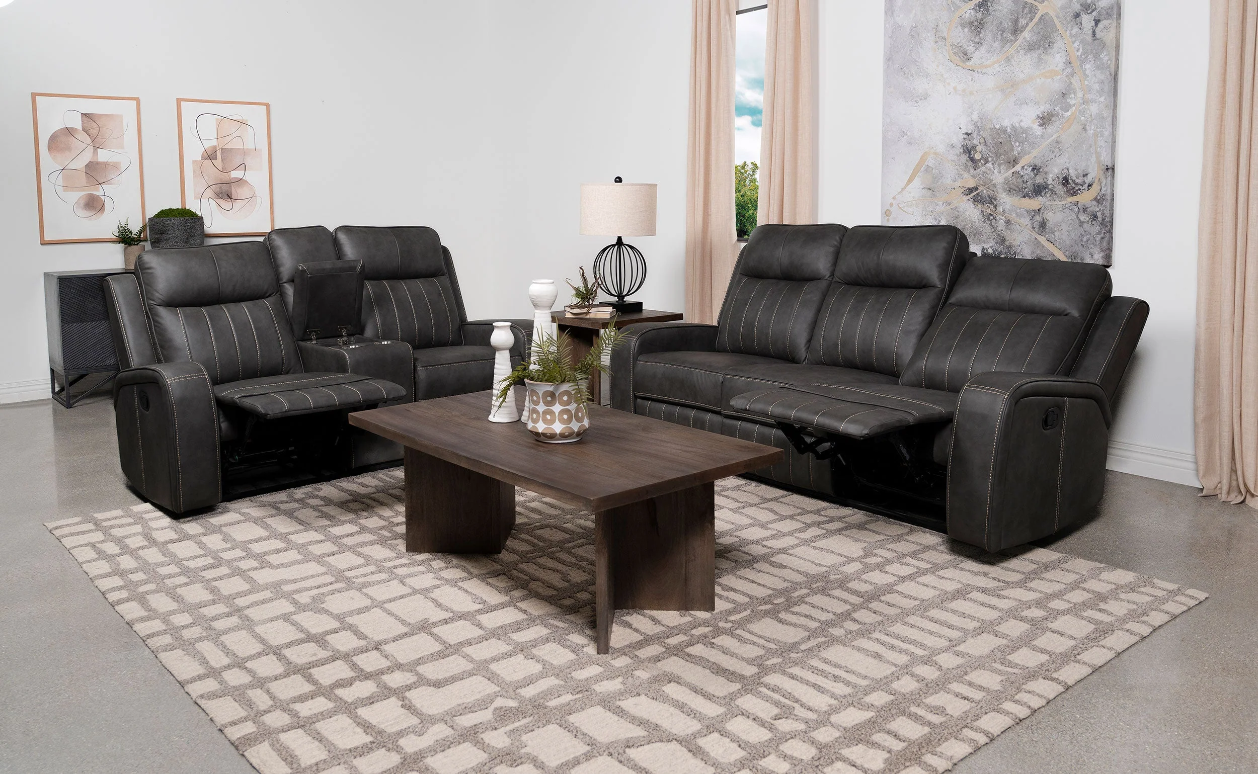 Raelynn Upholstered Reclining Sofa Set Grey - Image 5