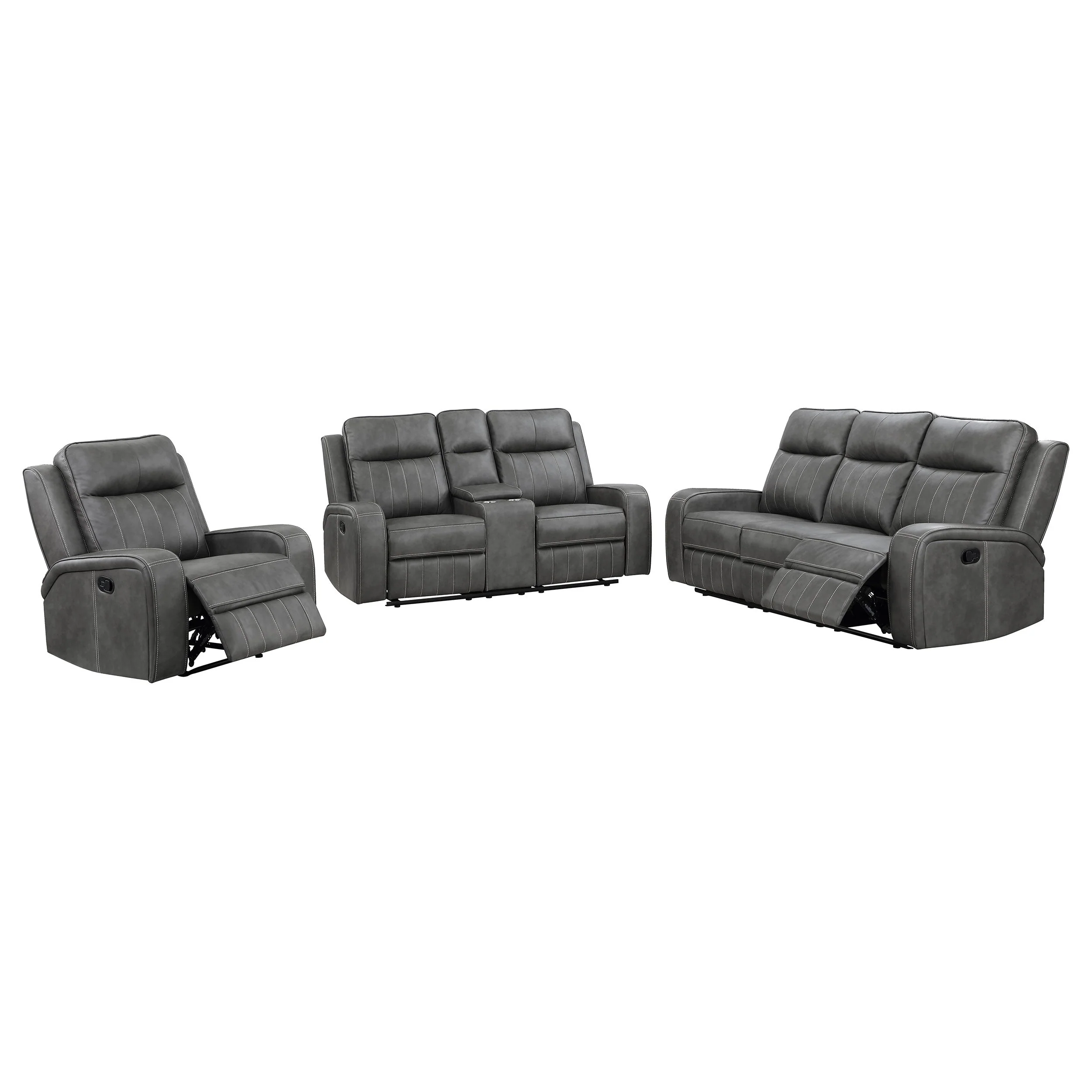 Raelynn Upholstered Reclining Sofa Set Grey - Image 8