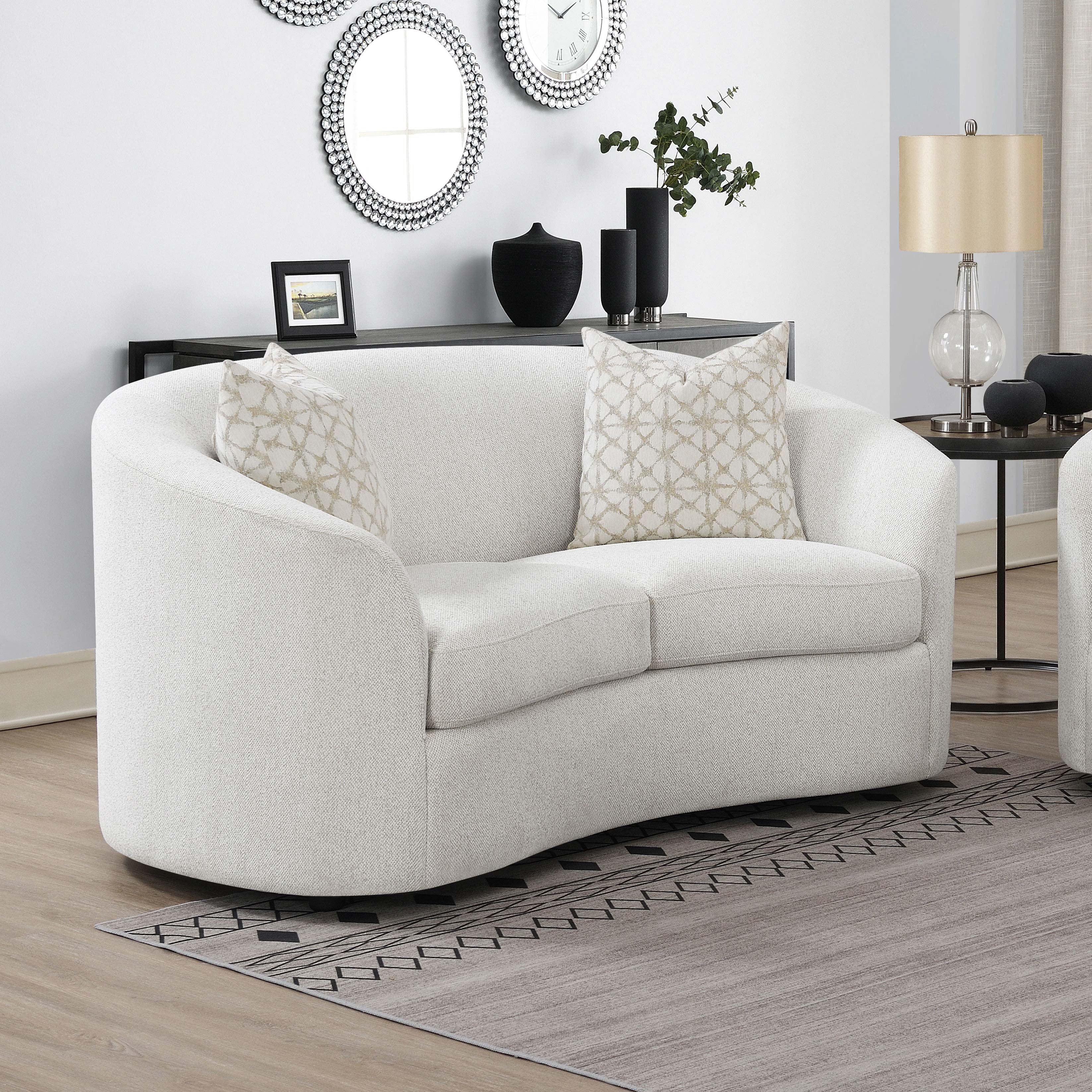 Rainn Boucle Upholstered Sloped Arm Loveseat Latte - Image 3