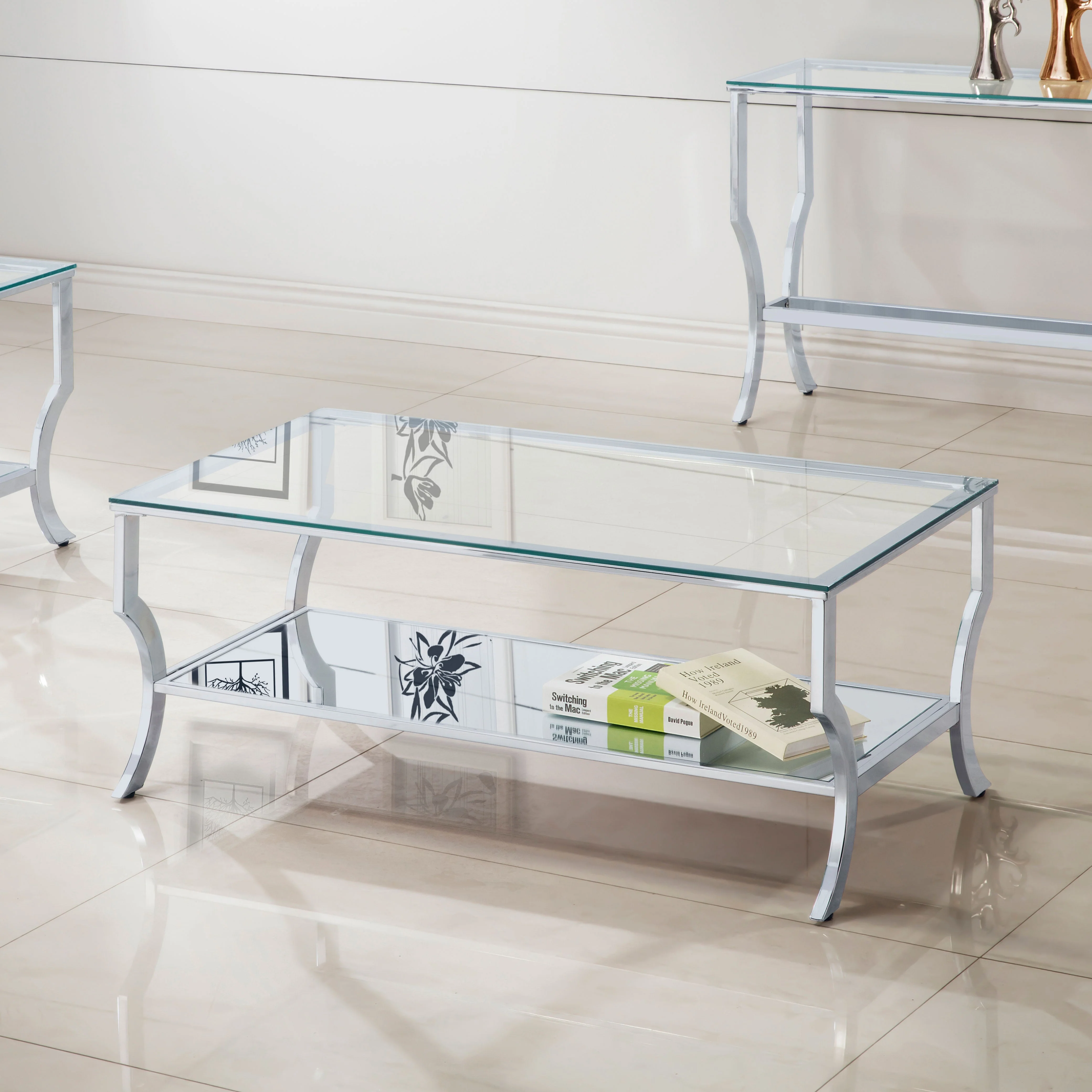 Saide Rectangular Glass Top Coffee Table Chrome - Image 3