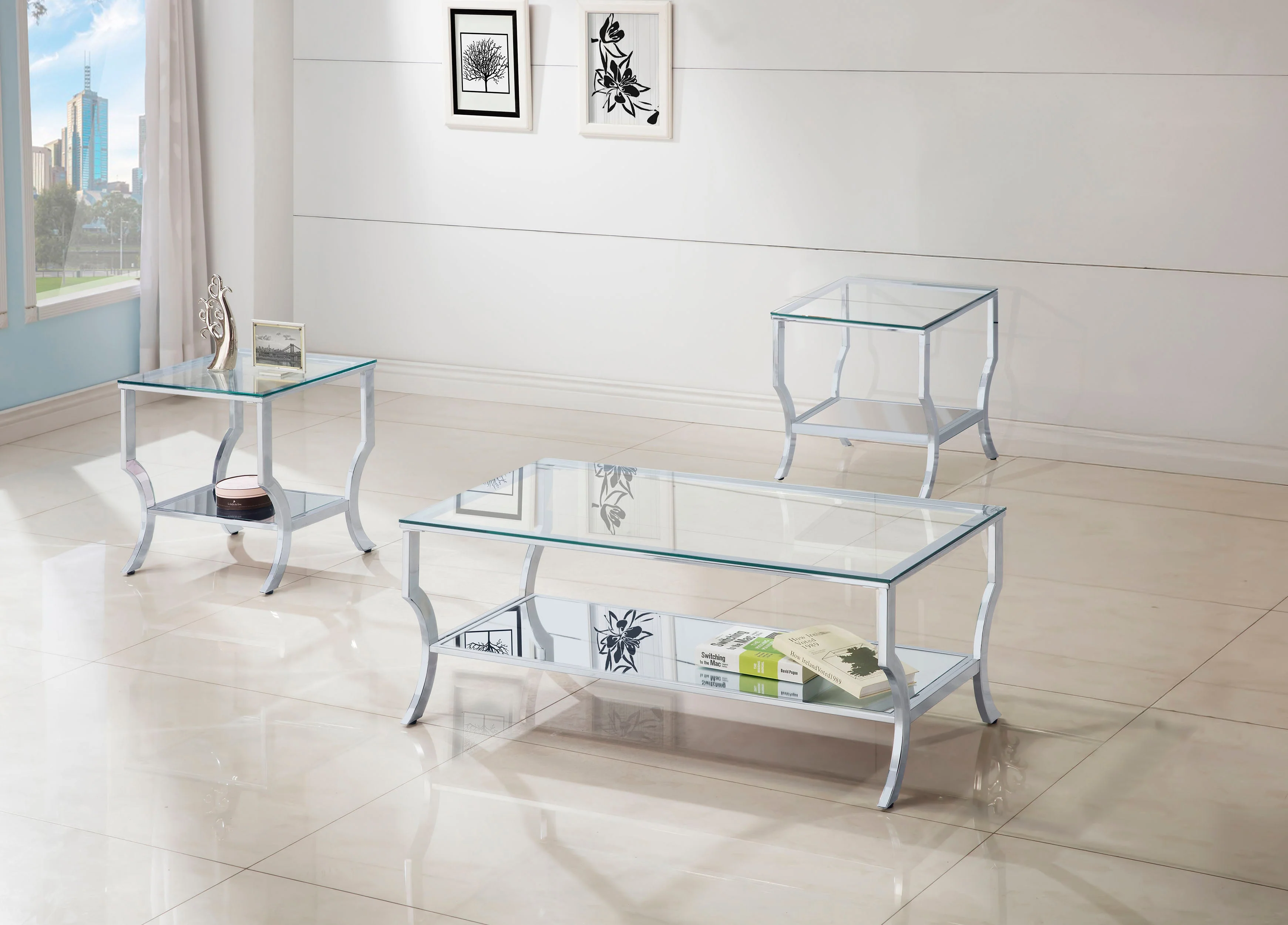 Saide Glass Top Coffee and End Table Set Chrome - Image 4