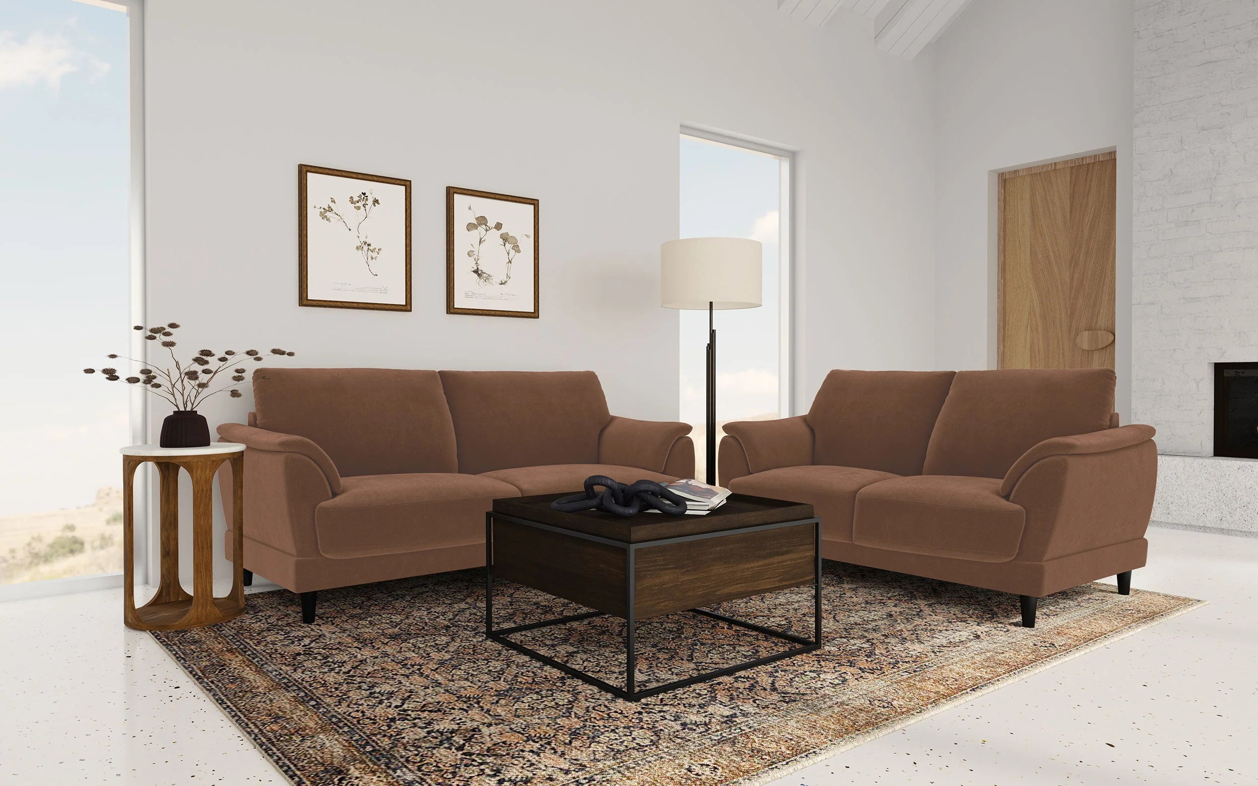 Selma 2-piece Velvet Upholstered Crescent Arm Sofa Set Rust - Image 2