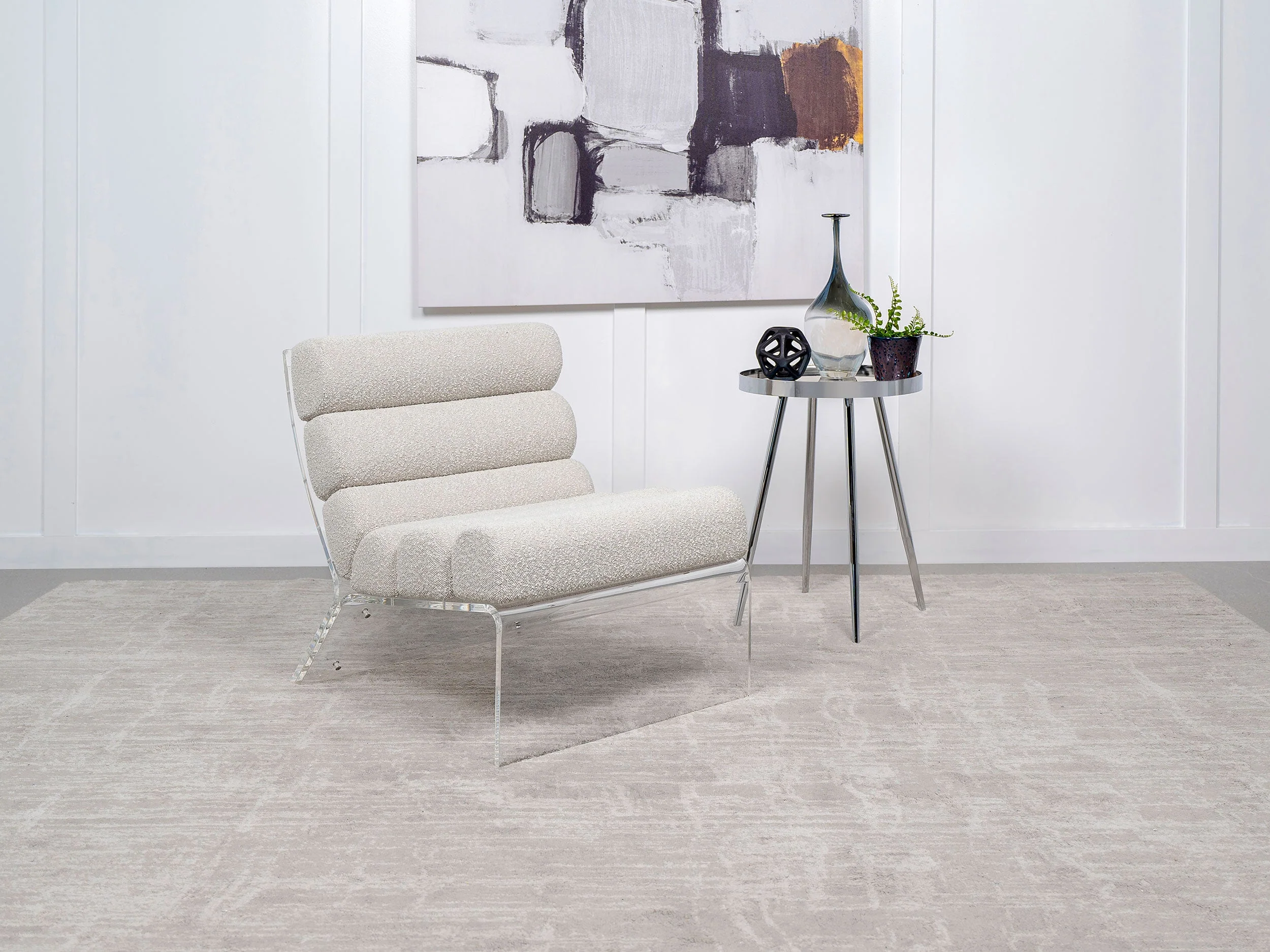 Serreta Boucle Upholstered Armless Acrylic Chair - Image 3