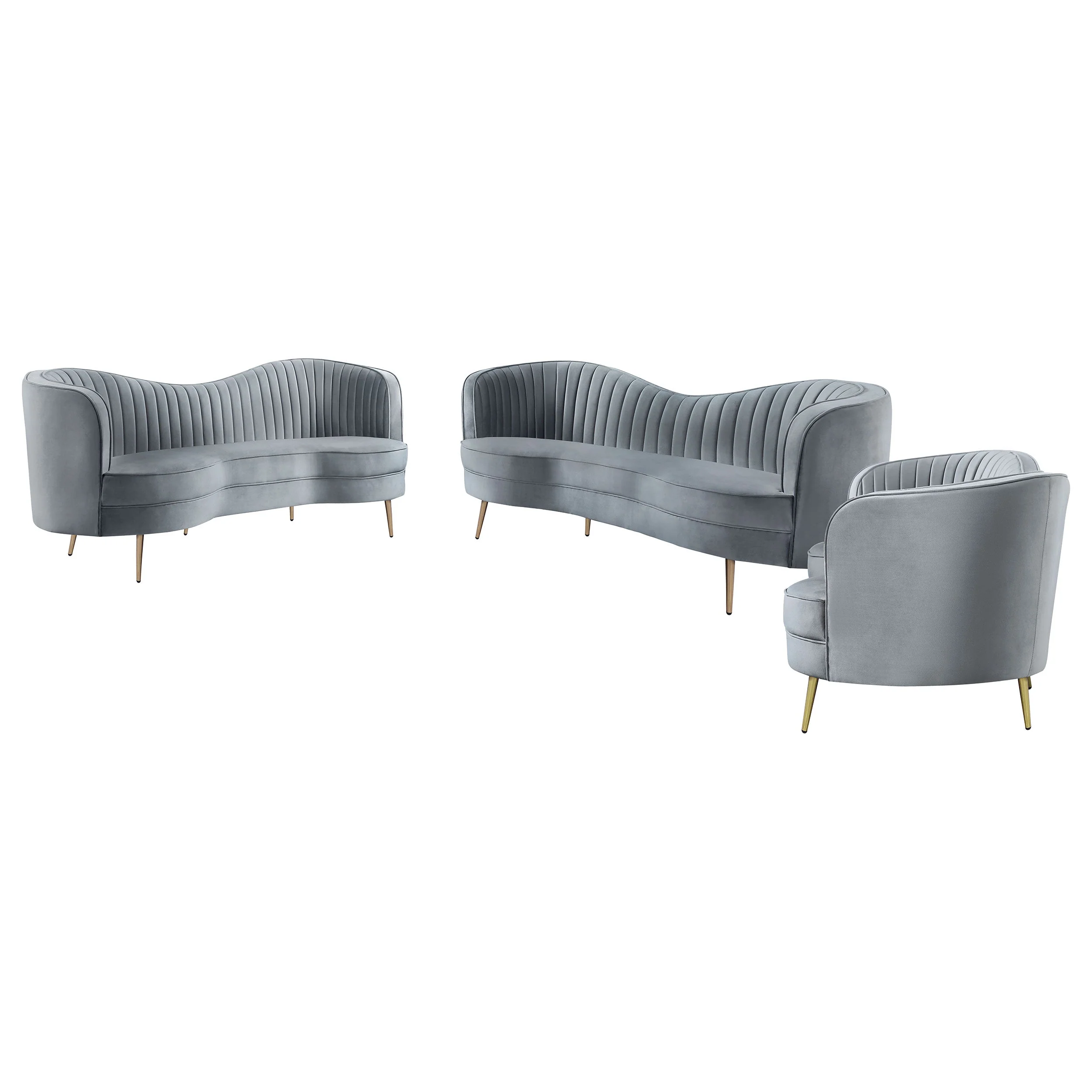Sophia Upholstered Channel Tufted Sofa Set - Image 6