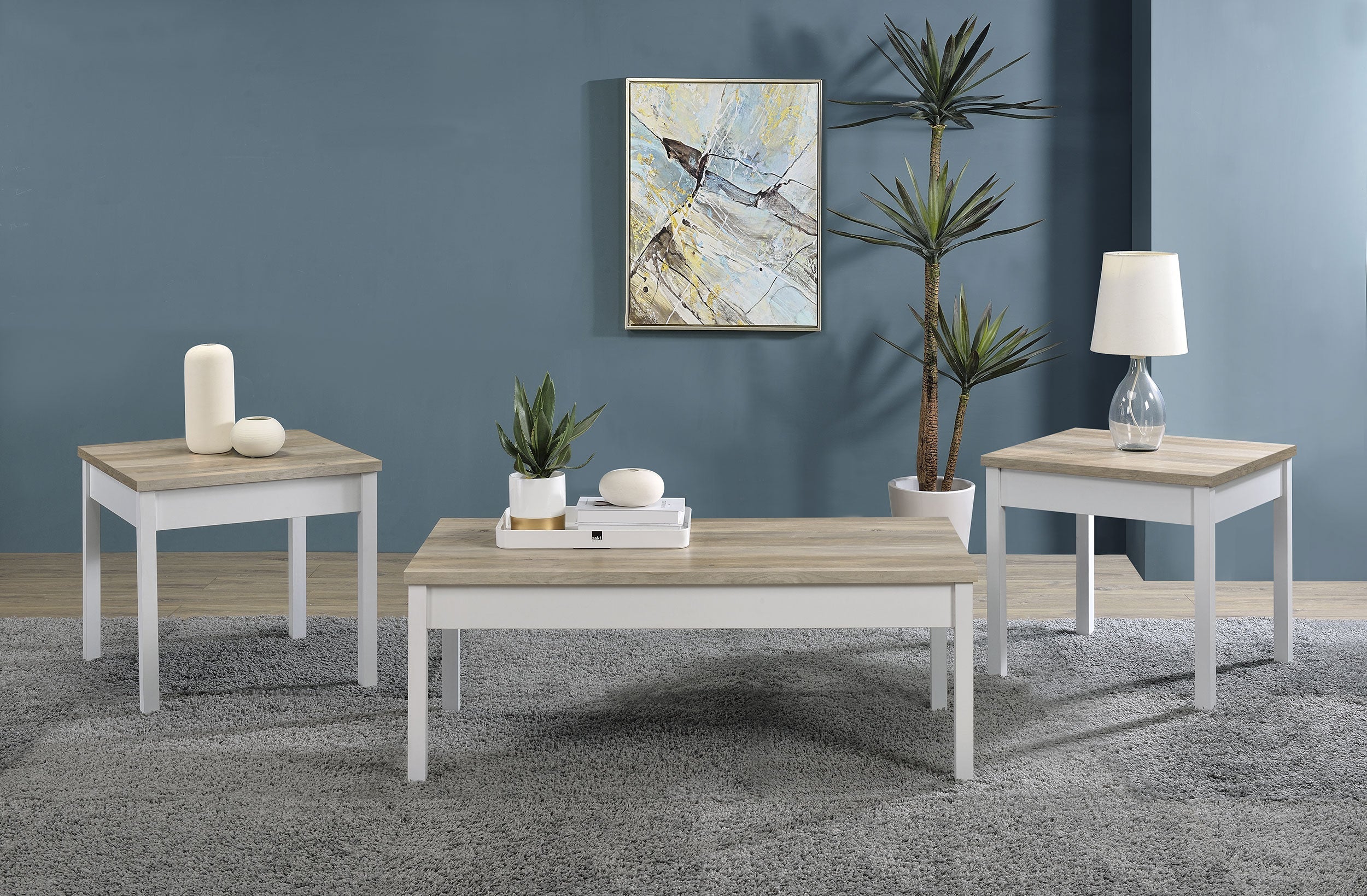 Stacie 3-piece Coffee Table Set Distressed Pine and White - Image 2