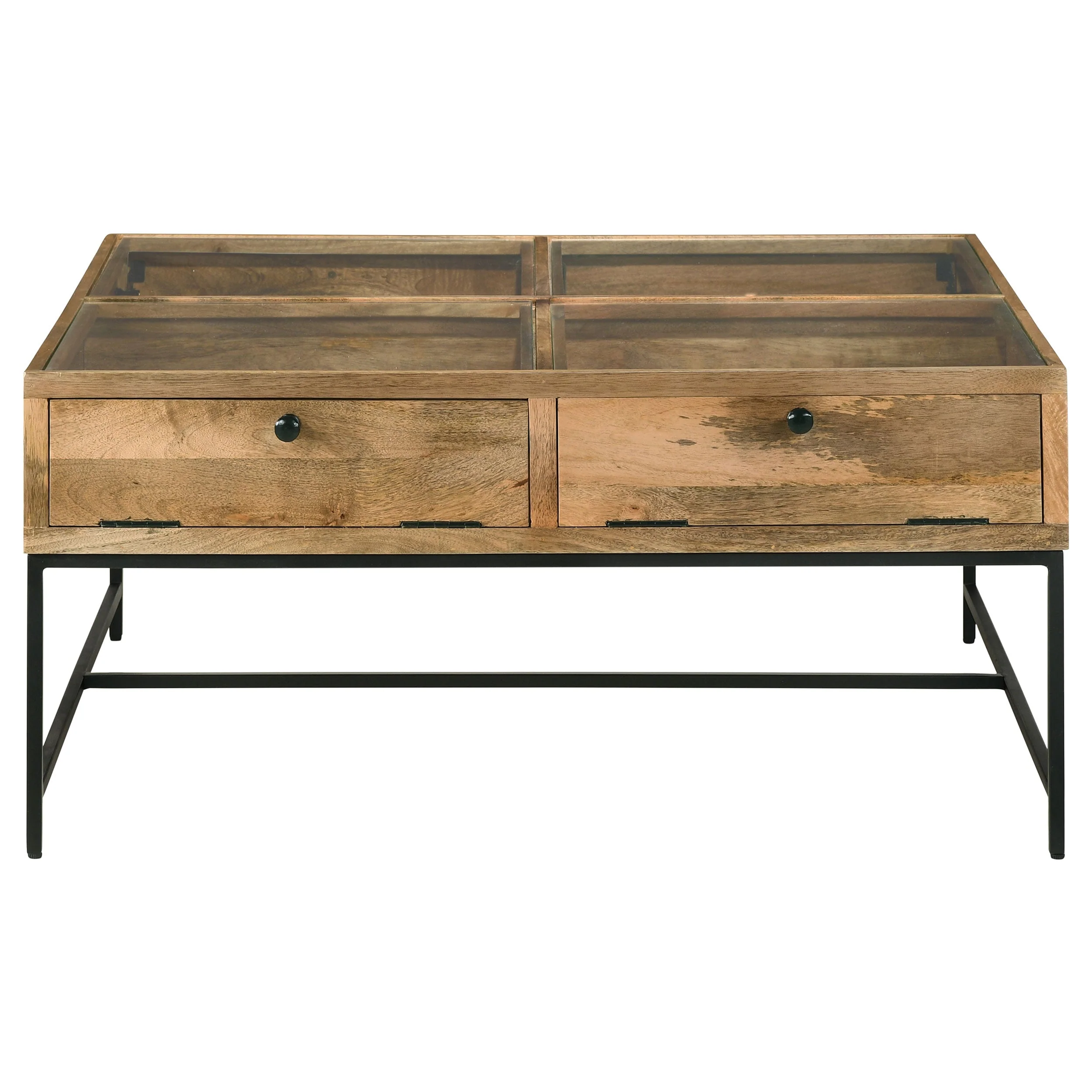 Stephie 4-drawer Square Glass Top Coffee Table Honey Brown - Image 5