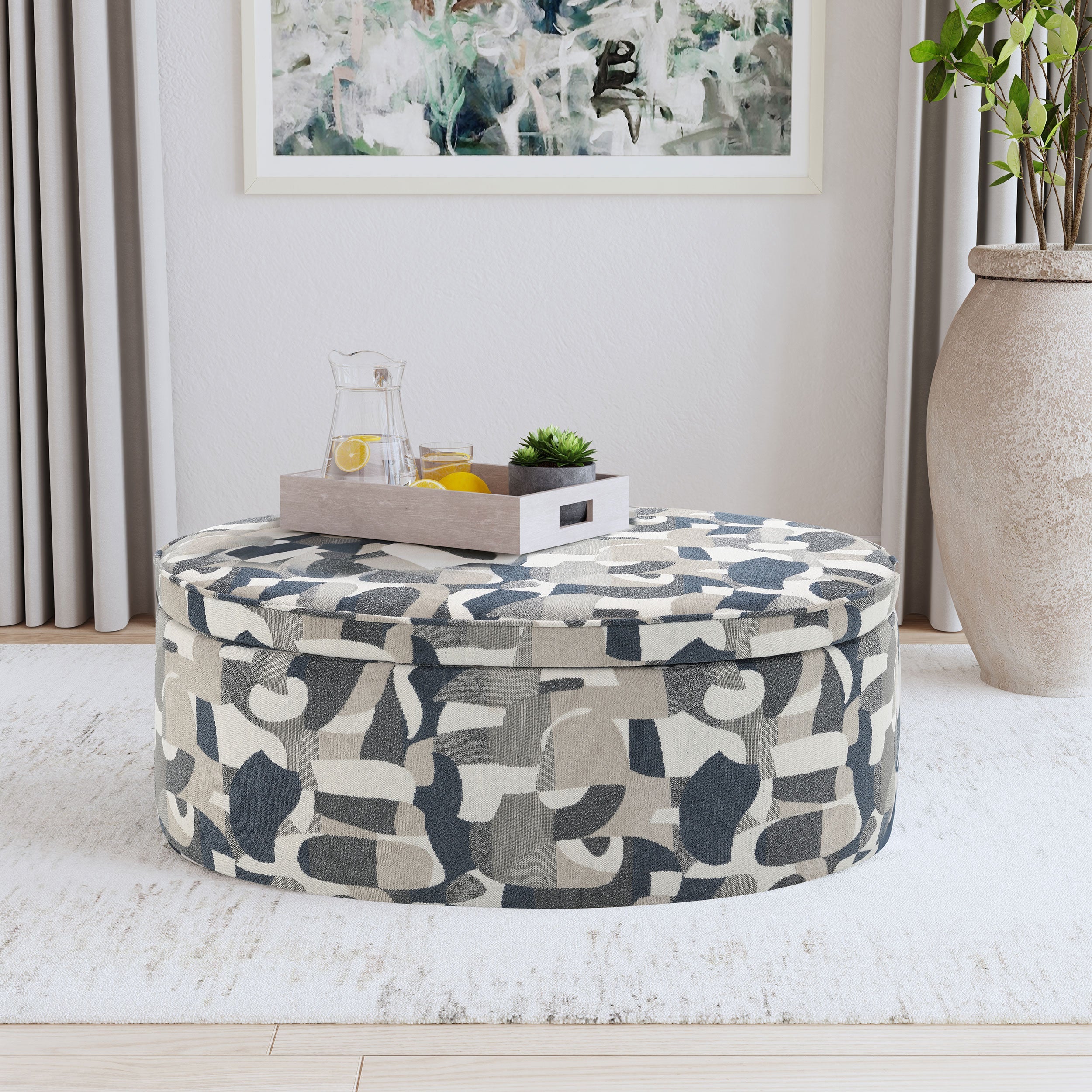 Tomkins Oval Upholstered Storage Ottoman Indigo Blue - Image 3