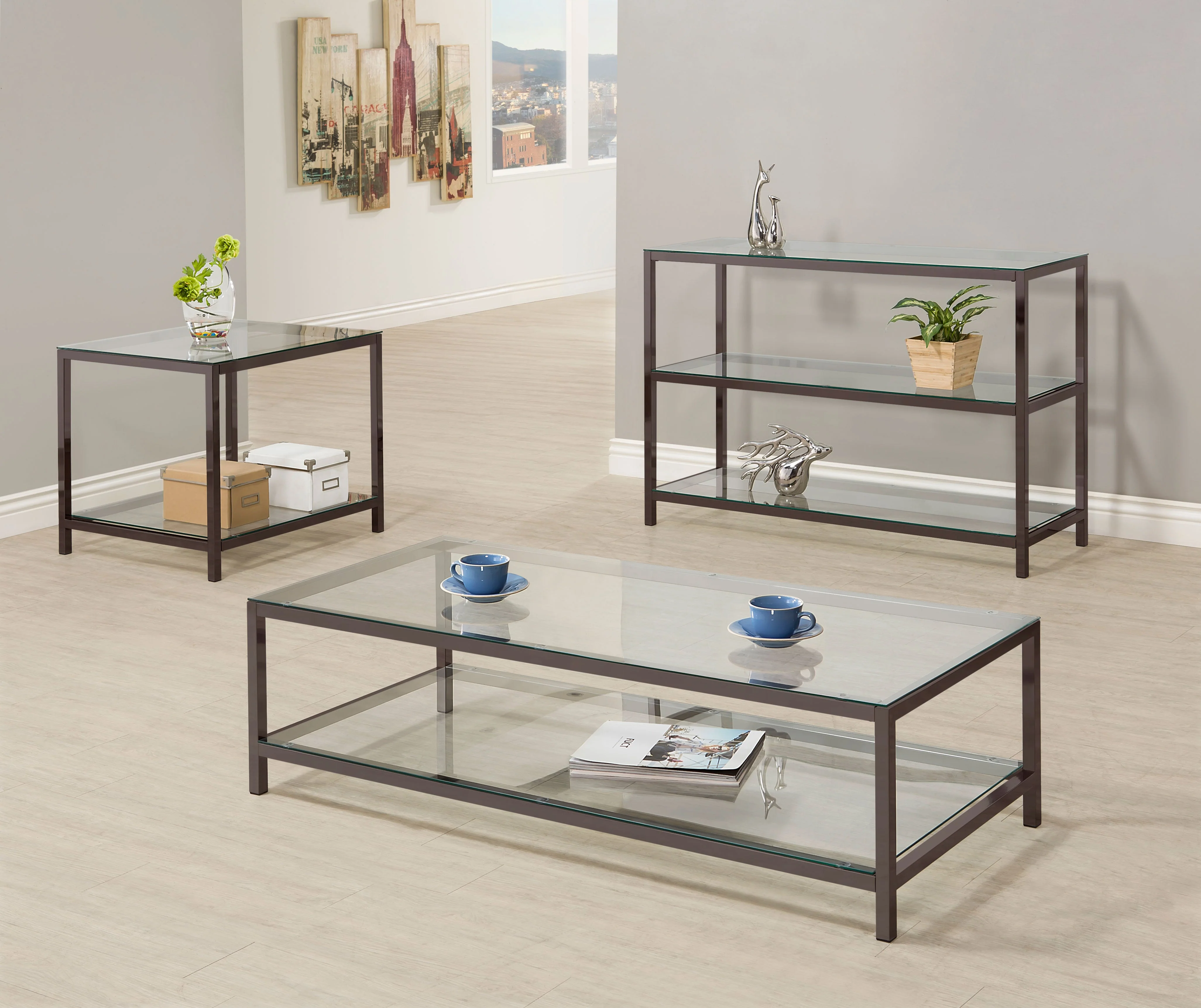 Trini 1-shelf Glass Top Coffee Table Black Nickel - Image 5